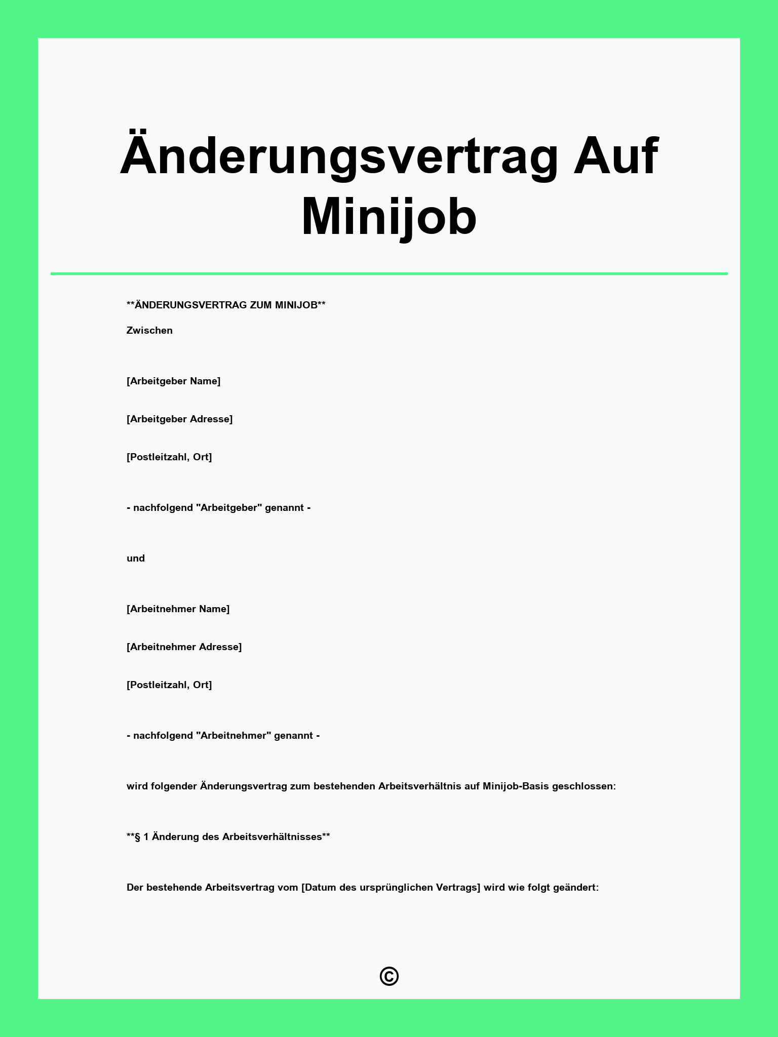 Änderungsvertrag Auf Minijob