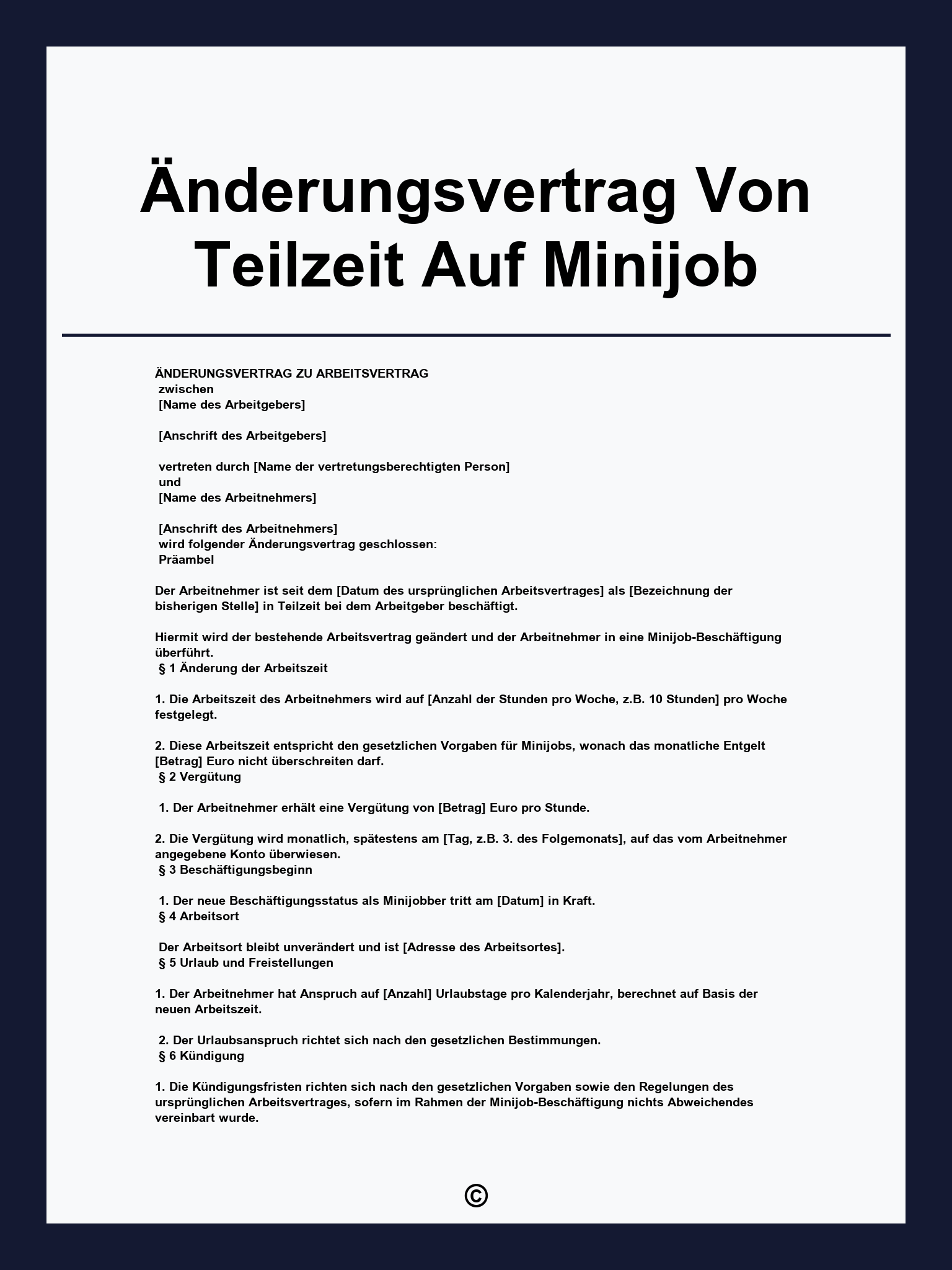 Änderungsvertrag Von Teilzeit Auf Minijob