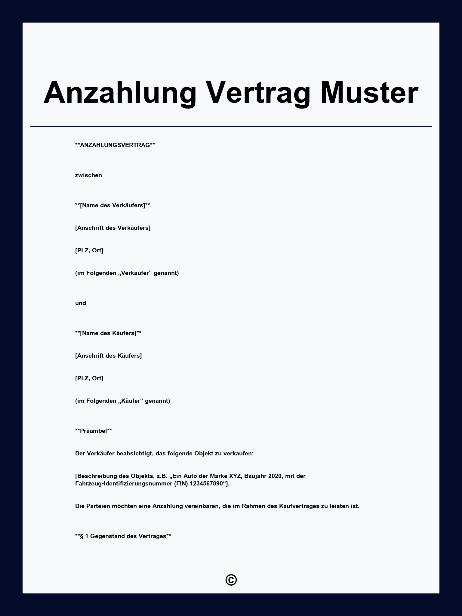 Anzahlung Vertrag Muster