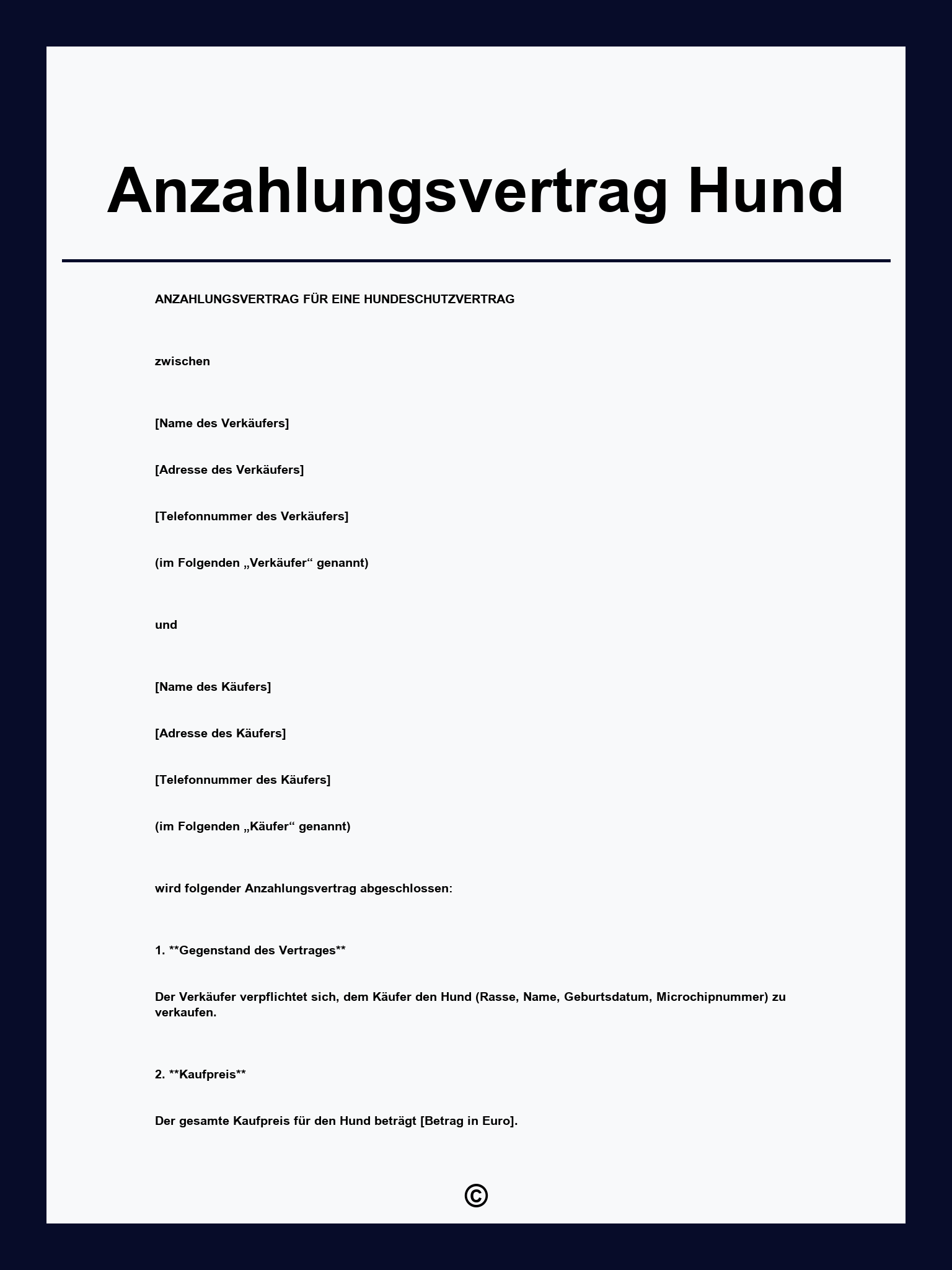 Anzahlungsvertrag Hund