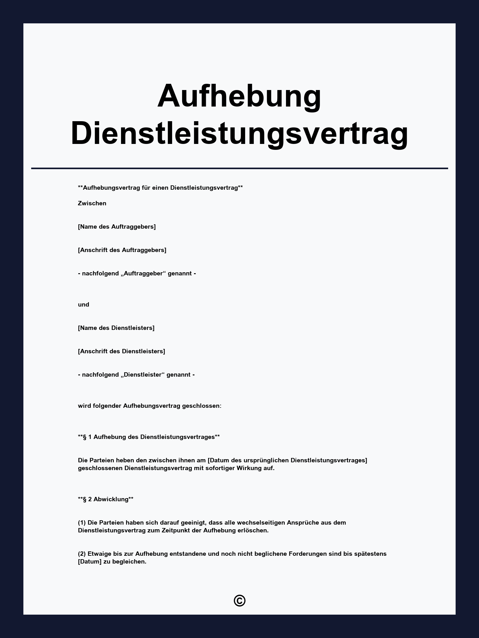 Aufhebung Dienstleistungsvertrag