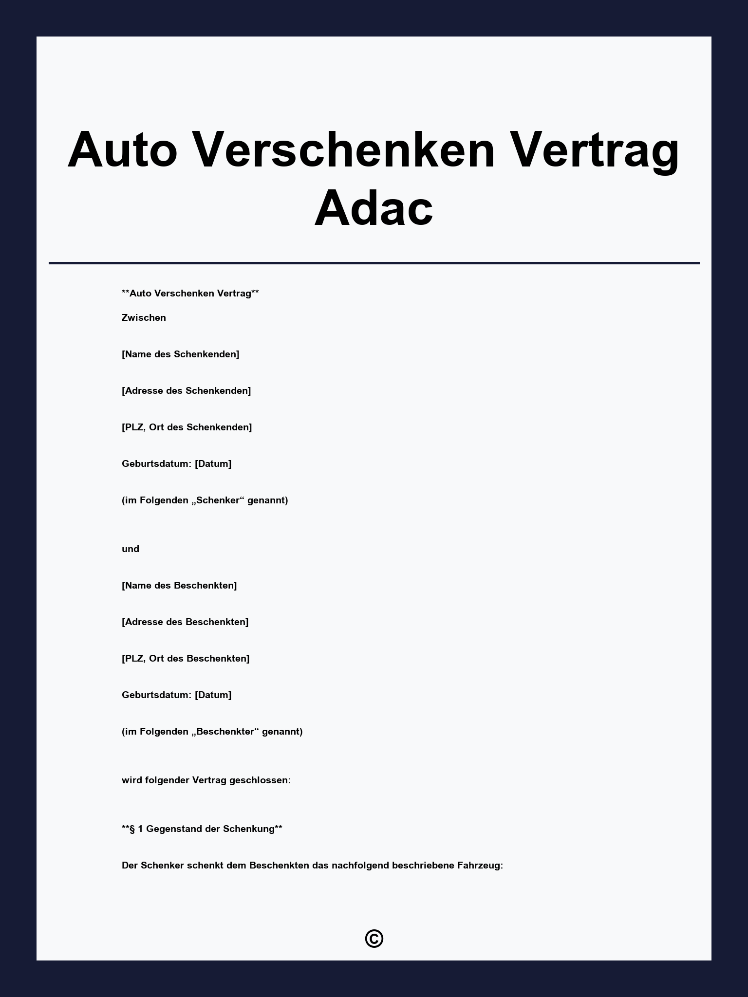 Auto Verschenken Vertrag Adac
