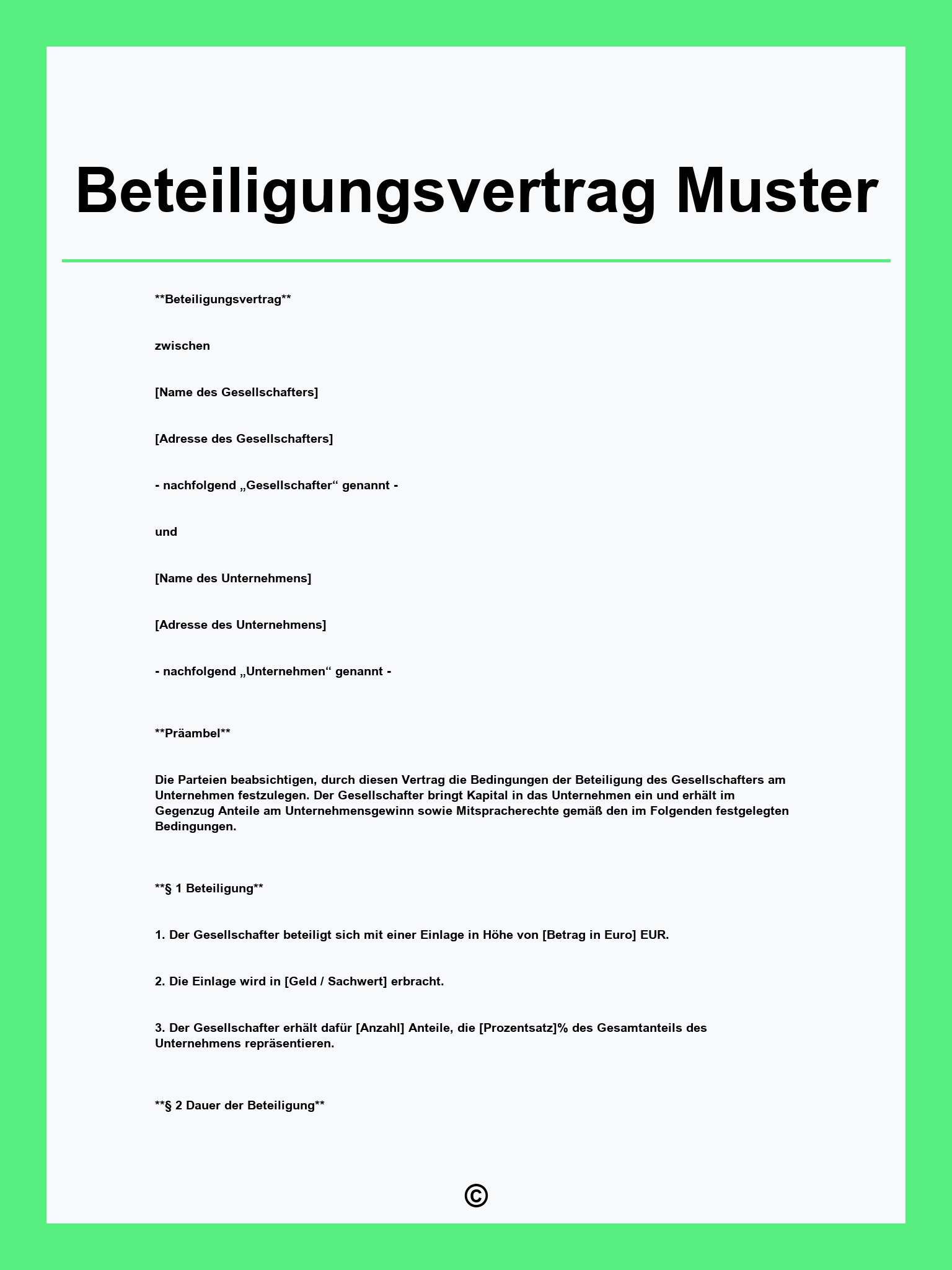 Beteiligungsvertrag Muster