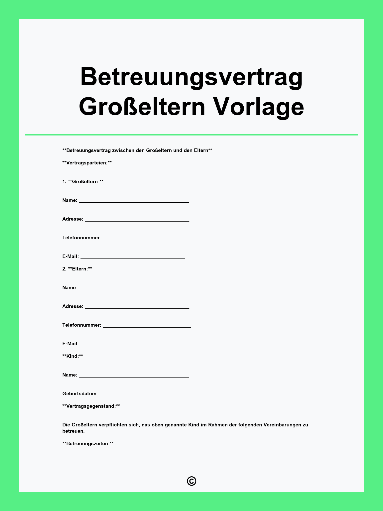 Betreuungsvertrag Großeltern Vorlage