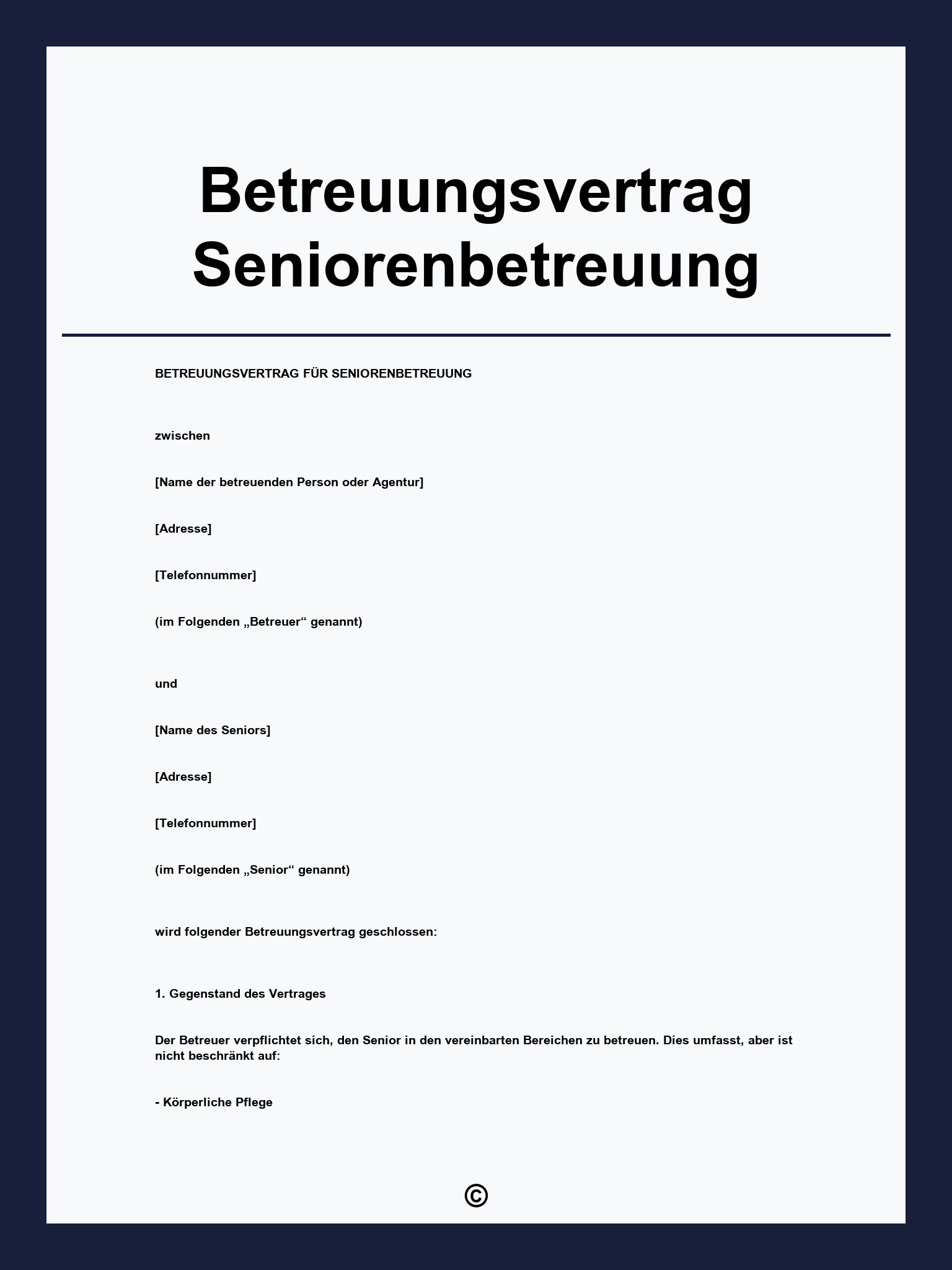 Betreuungsvertrag Seniorenbetreuung