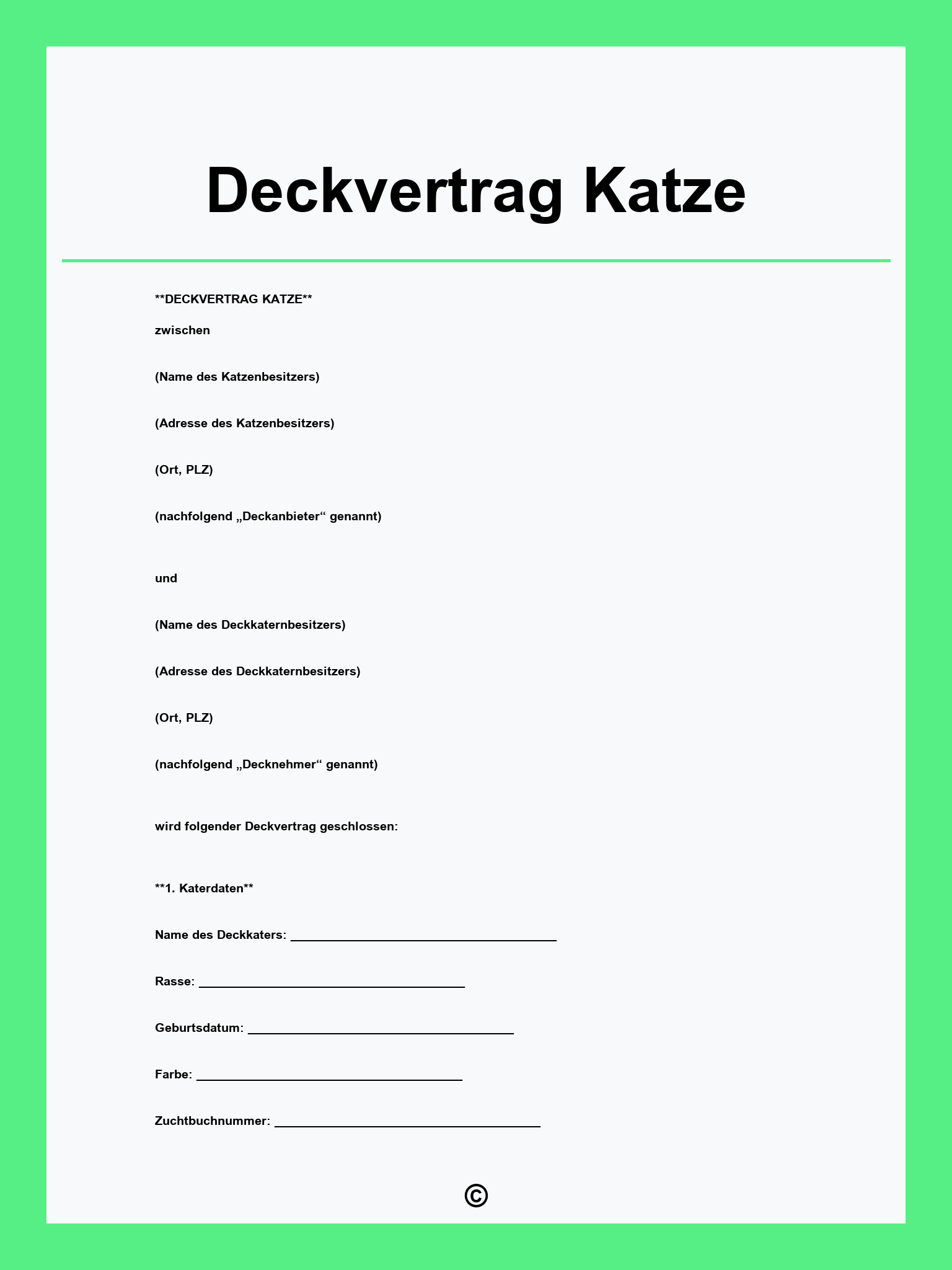 Deckvertrag Katze