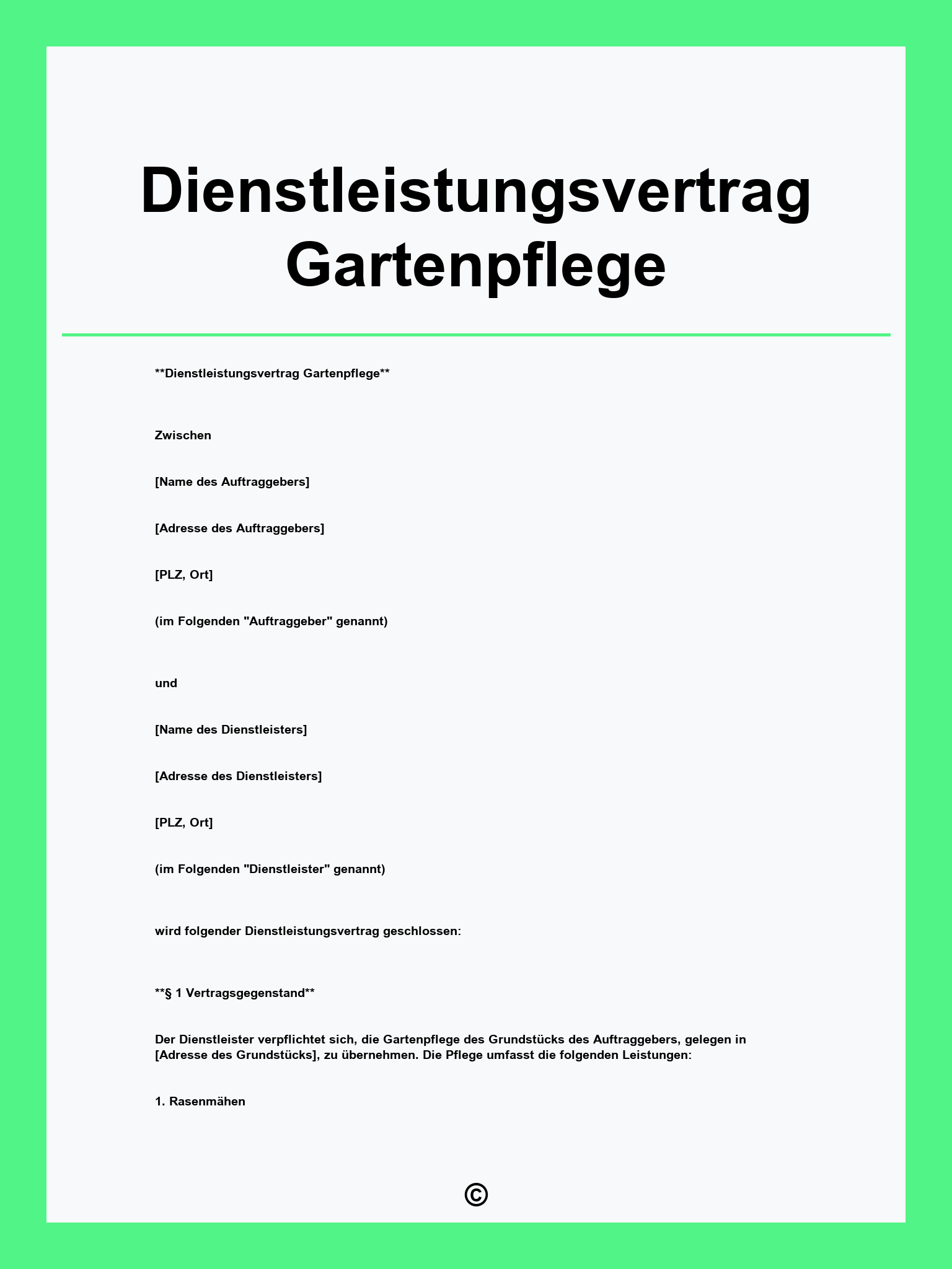 Dienstleistungsvertrag Gartenpflege