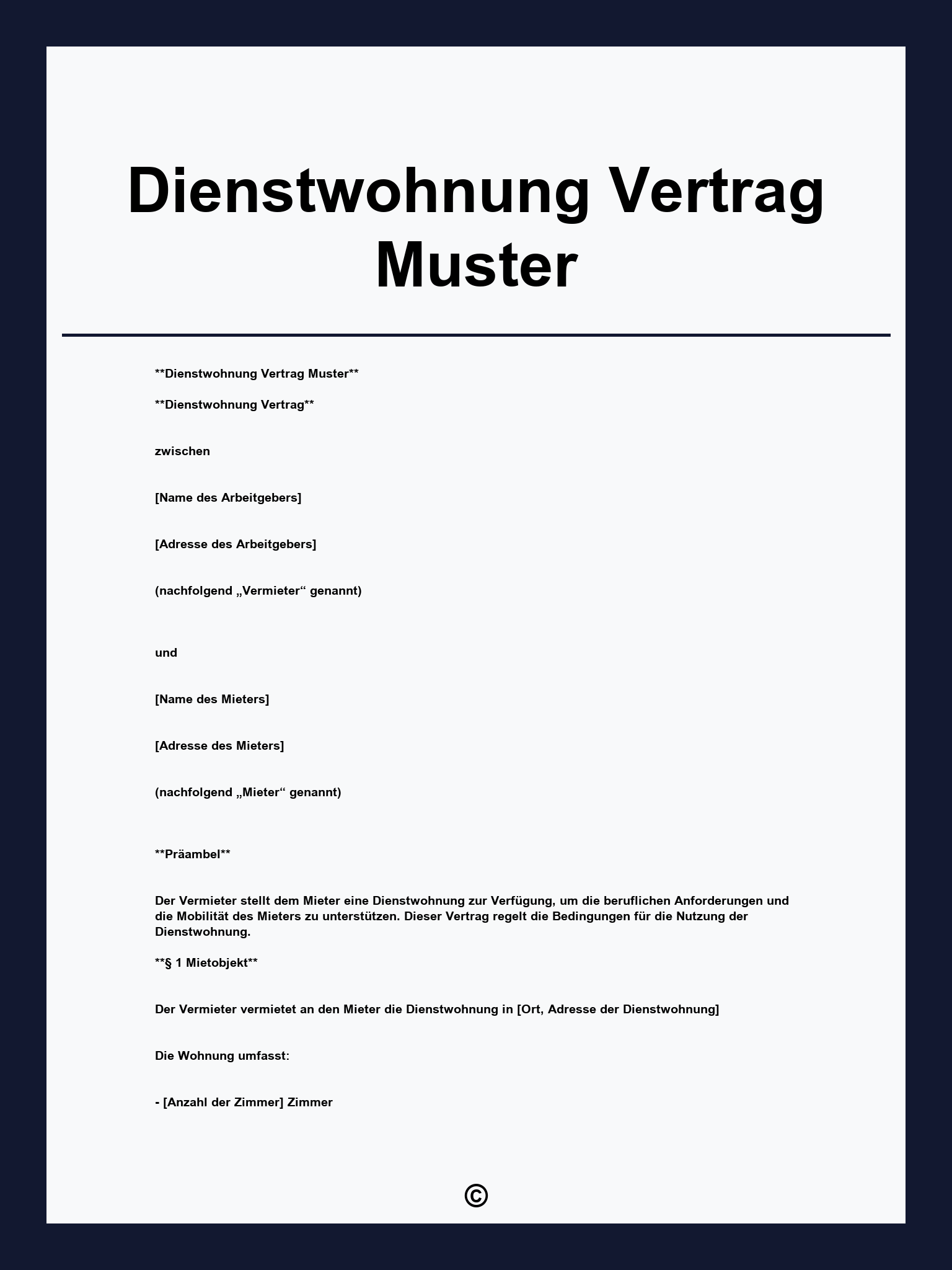 Dienstwohnung Vertrag Muster