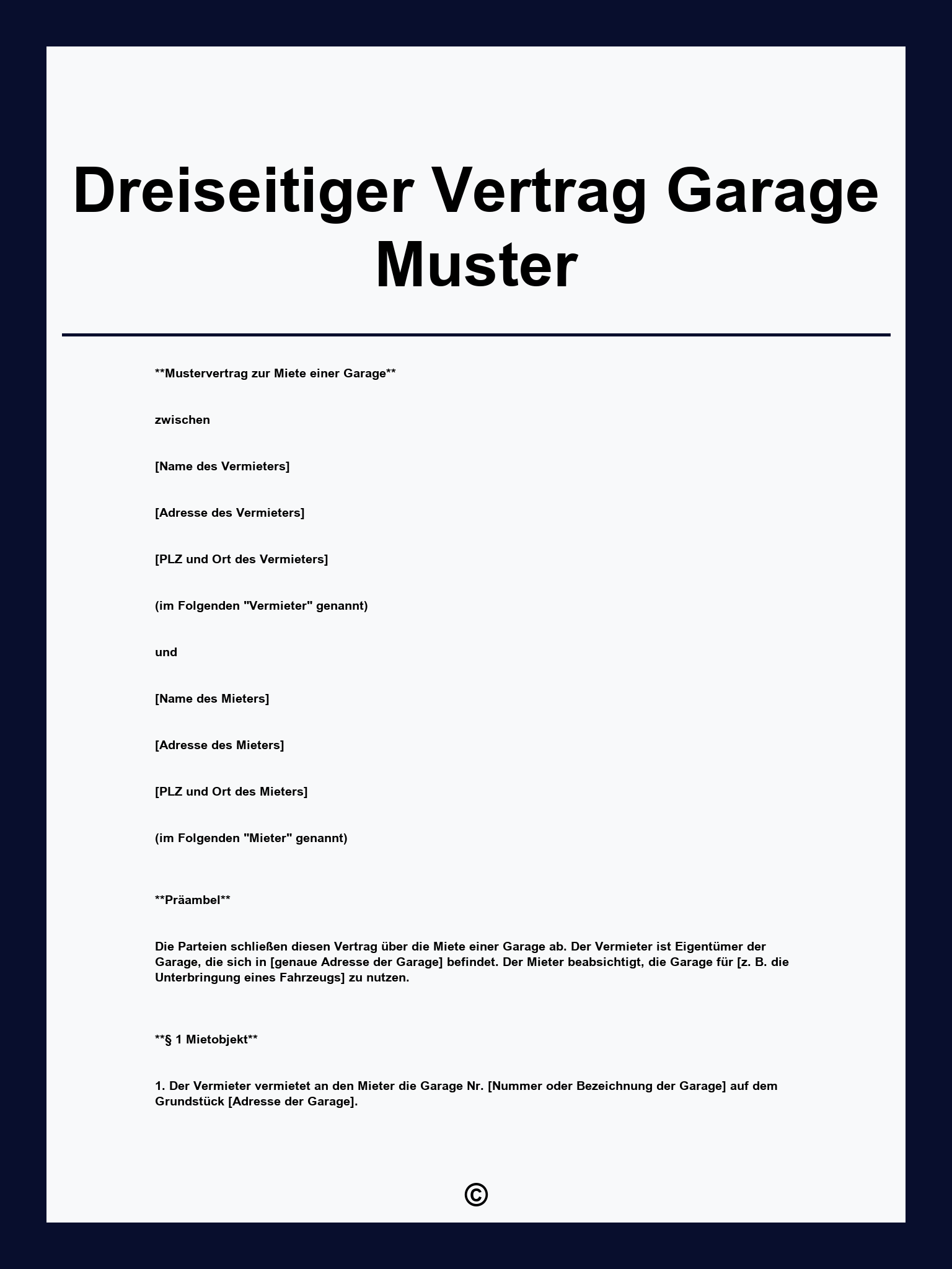 Dreiseitiger Vertrag Garage Muster