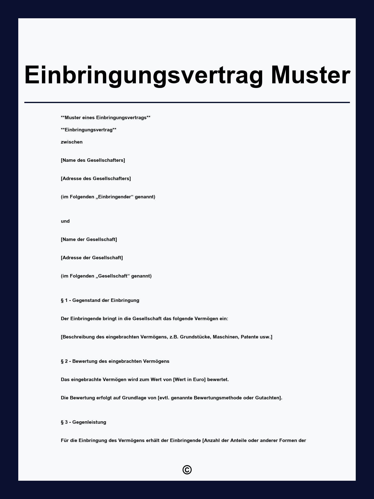 Einbringungsvertrag Muster