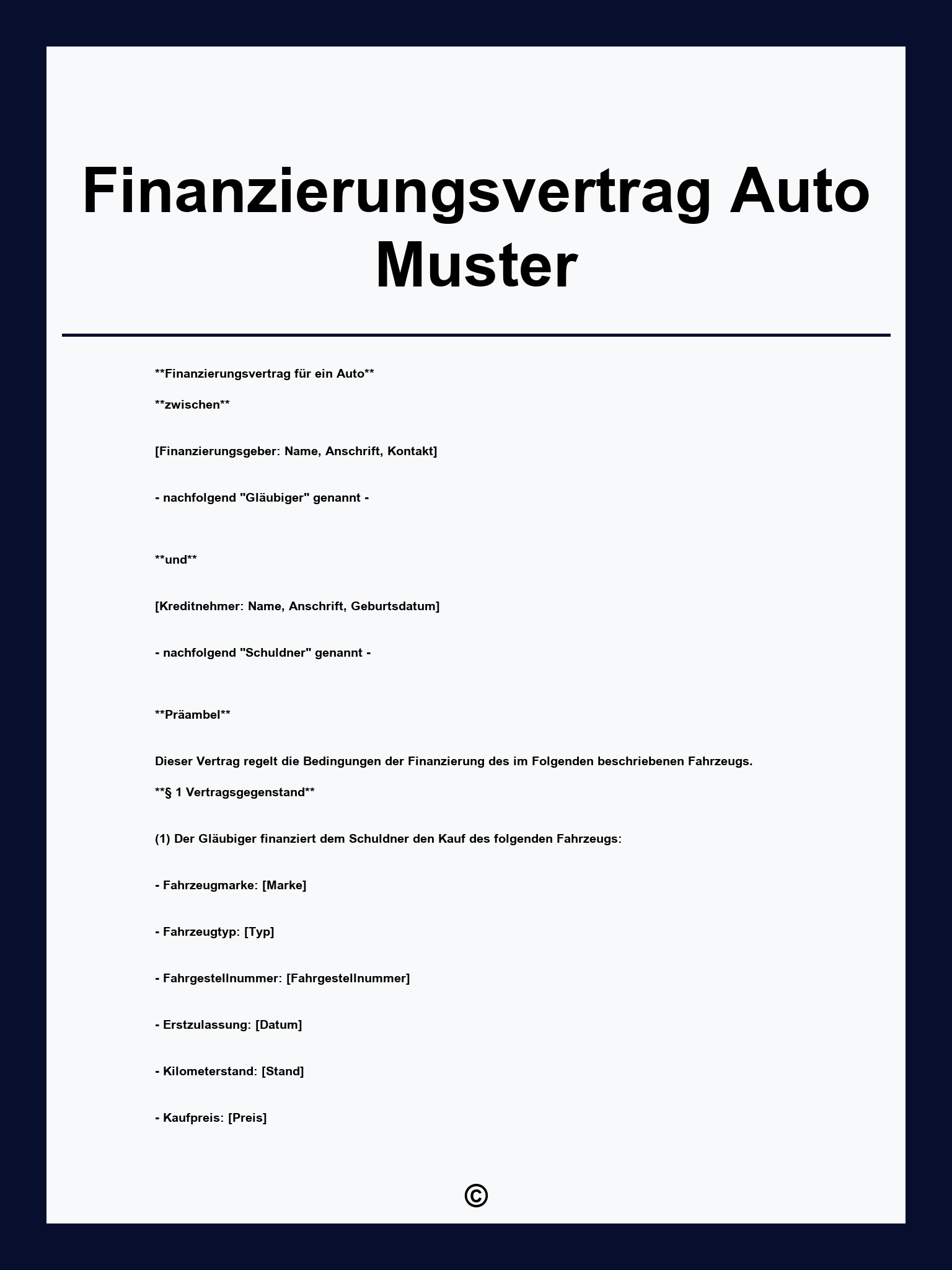 Finanzierungsvertrag Auto Muster