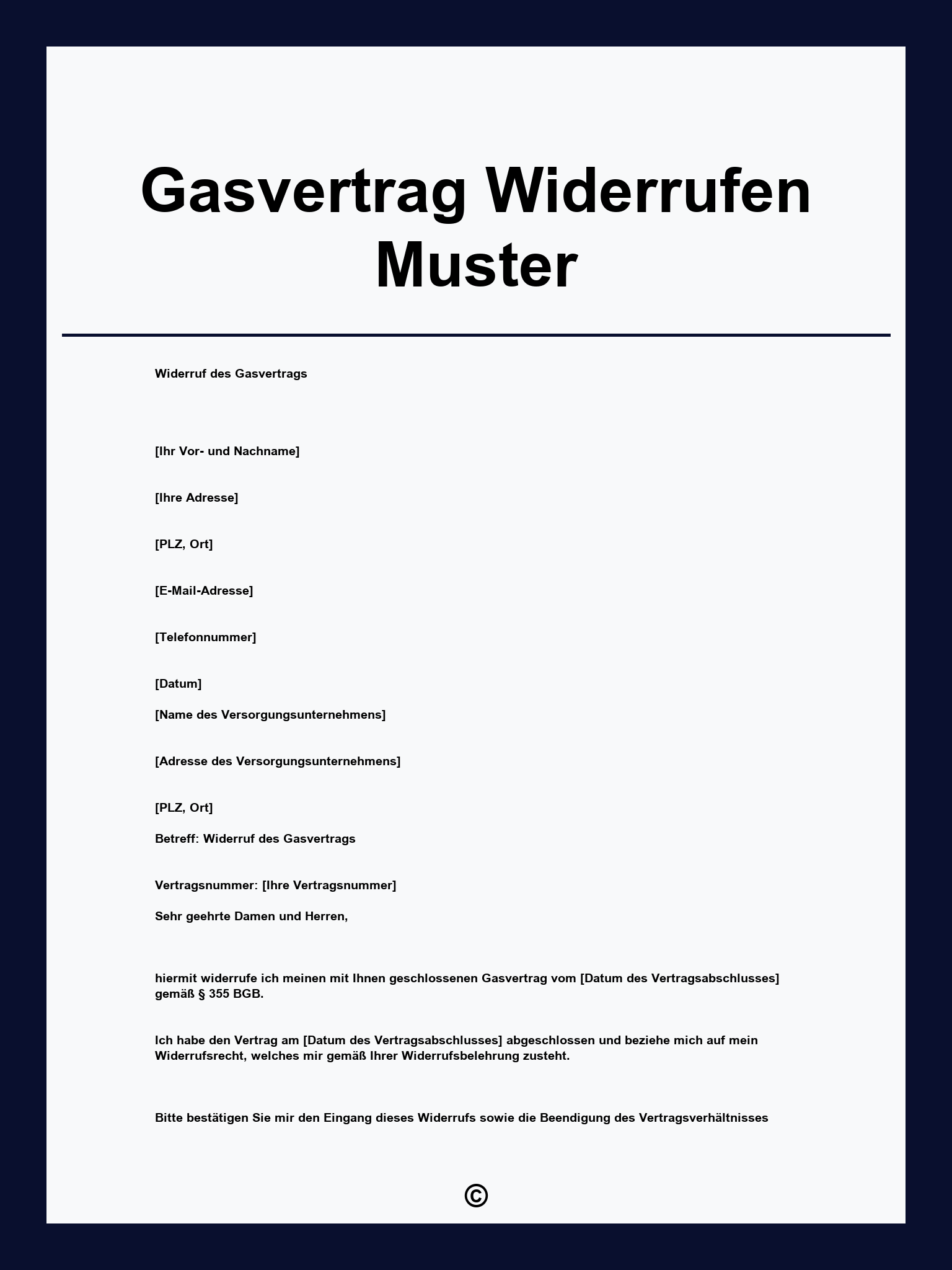 Gasvertrag Widerrufen Muster