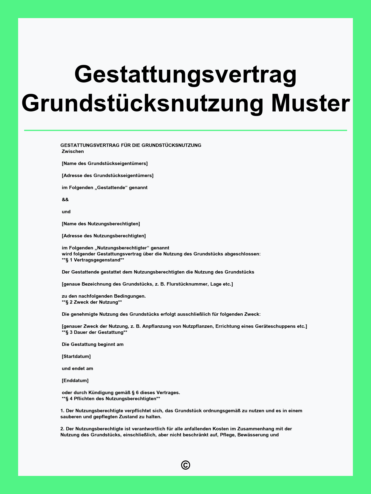 Gestattungsvertrag Grundstücksnutzung Muster