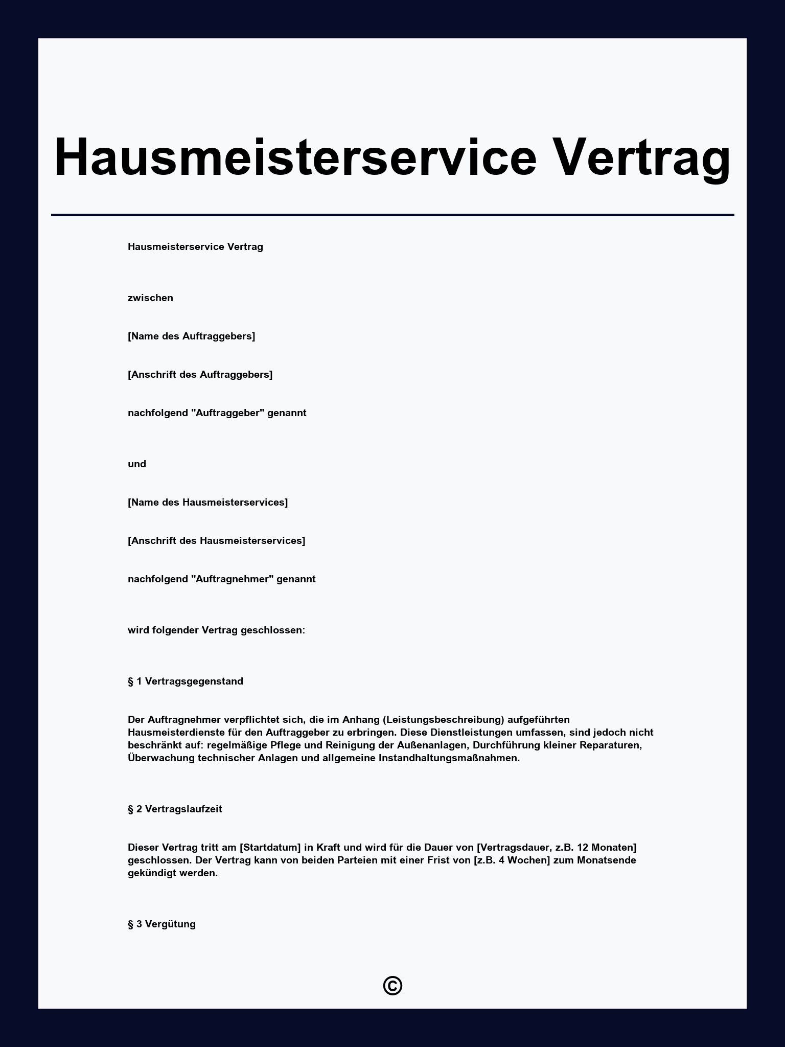 Hausmeisterservice Vertrag