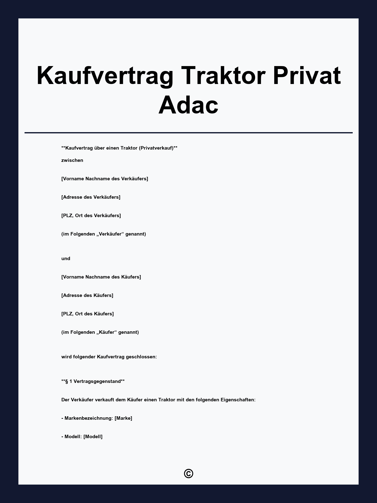 Kaufvertrag Traktor Privat Adac
