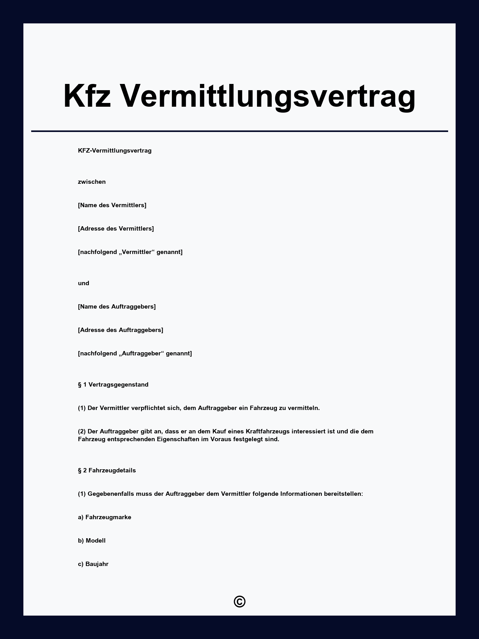 Kfz Vermittlungsvertrag