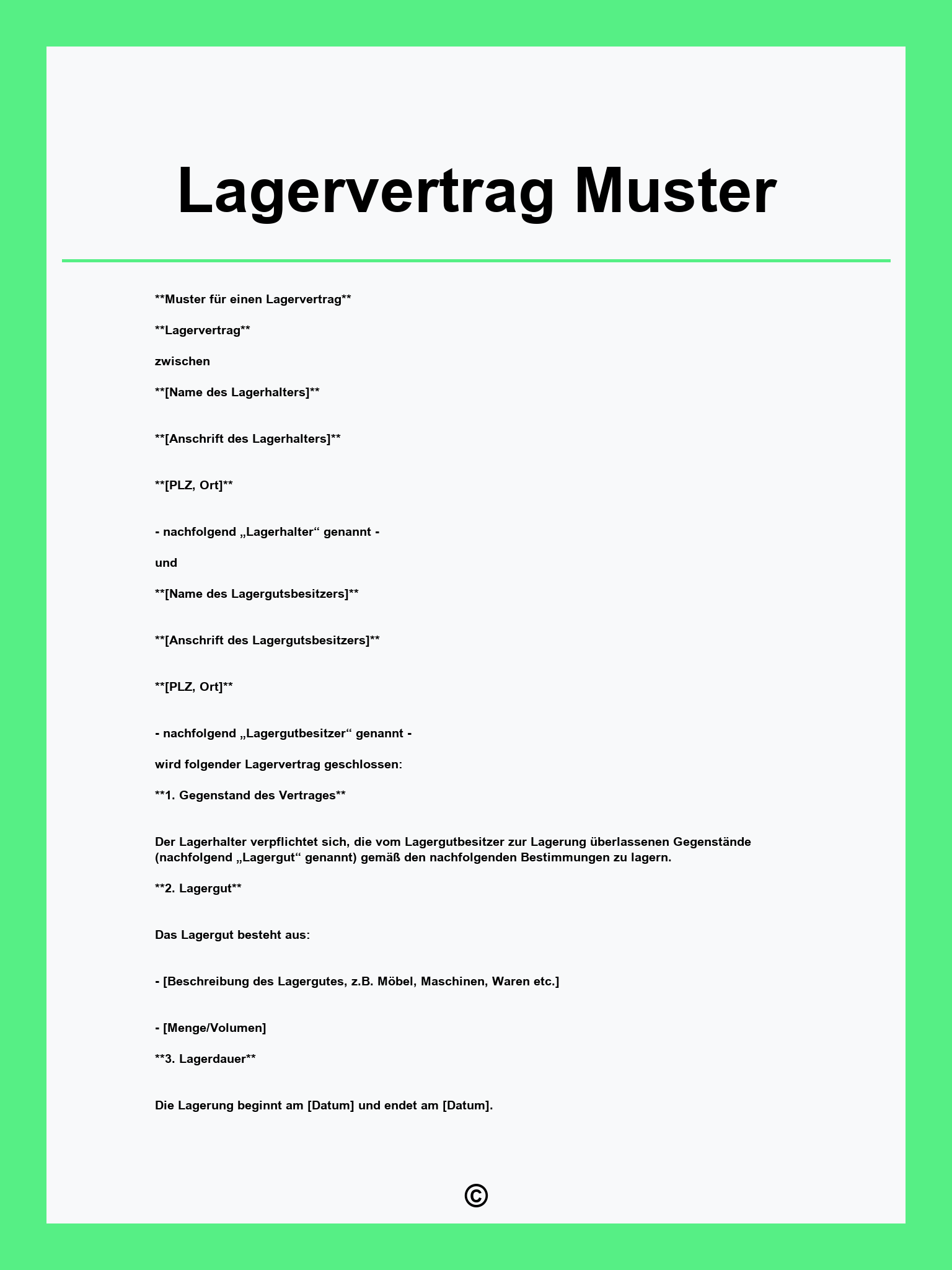 Lagervertrag Muster