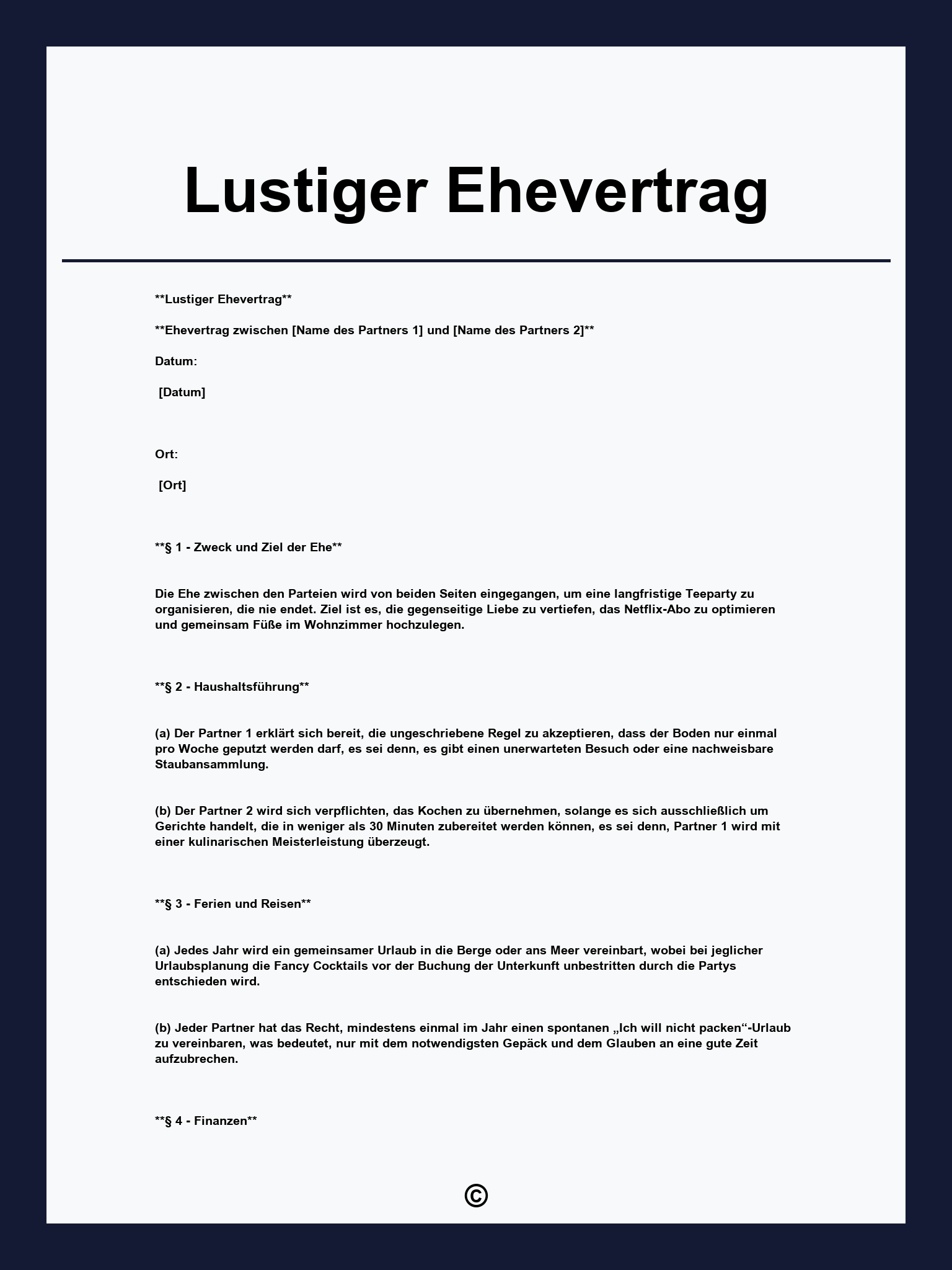 Lustiger Ehevertrag