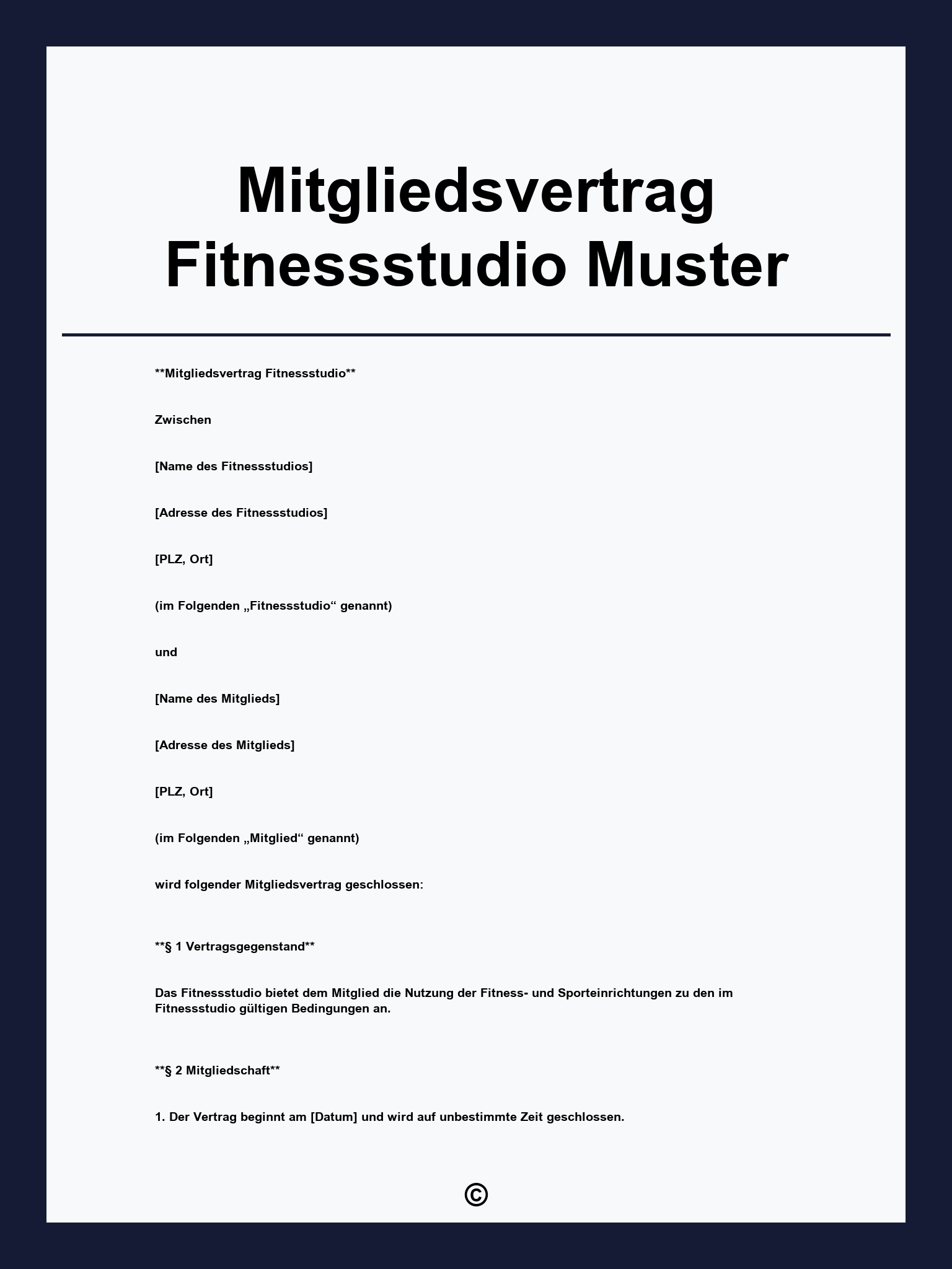 Mitgliedsvertrag Fitnessstudio Muster