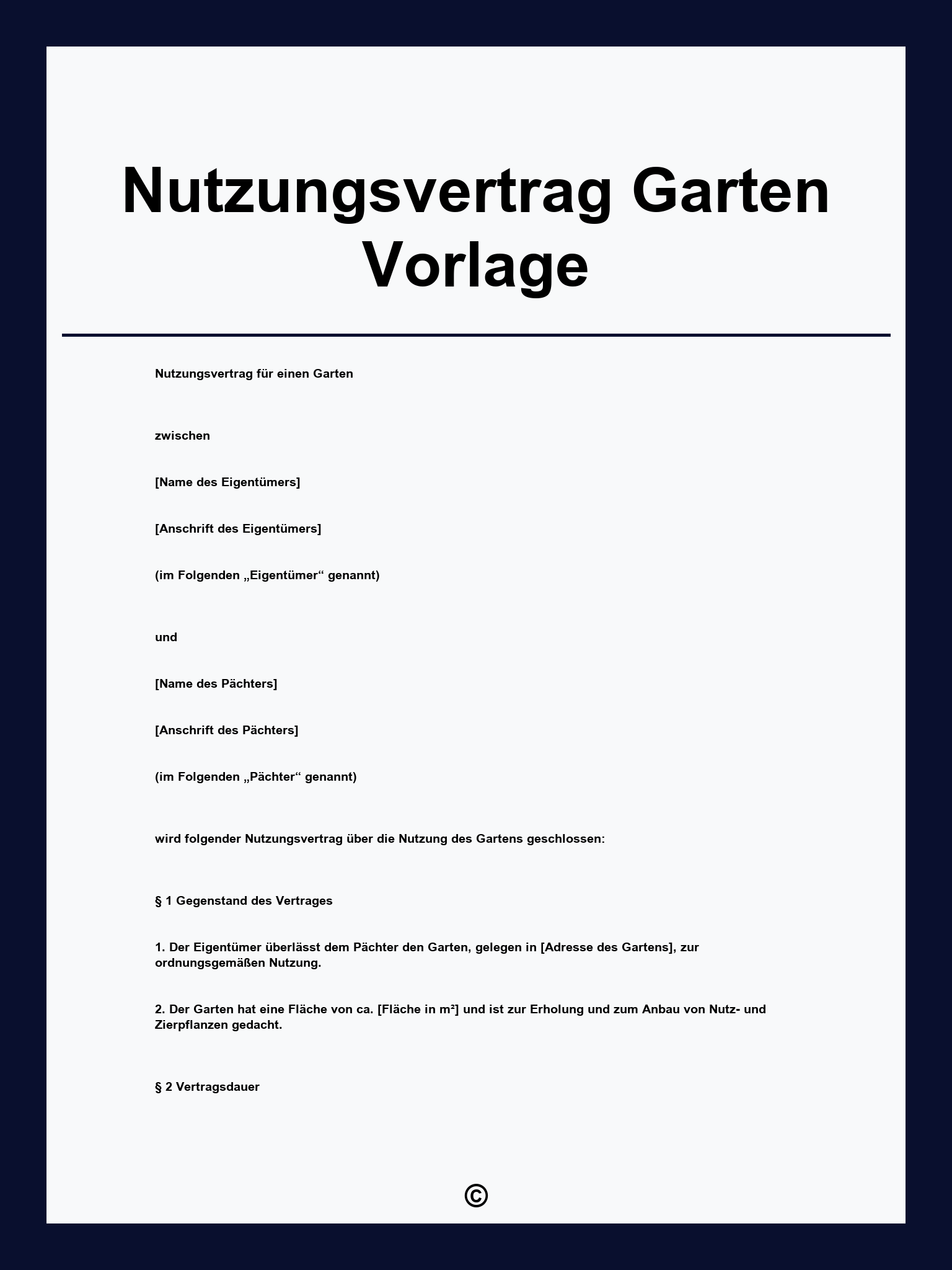 Nutzungsvertrag Garten Vorlage