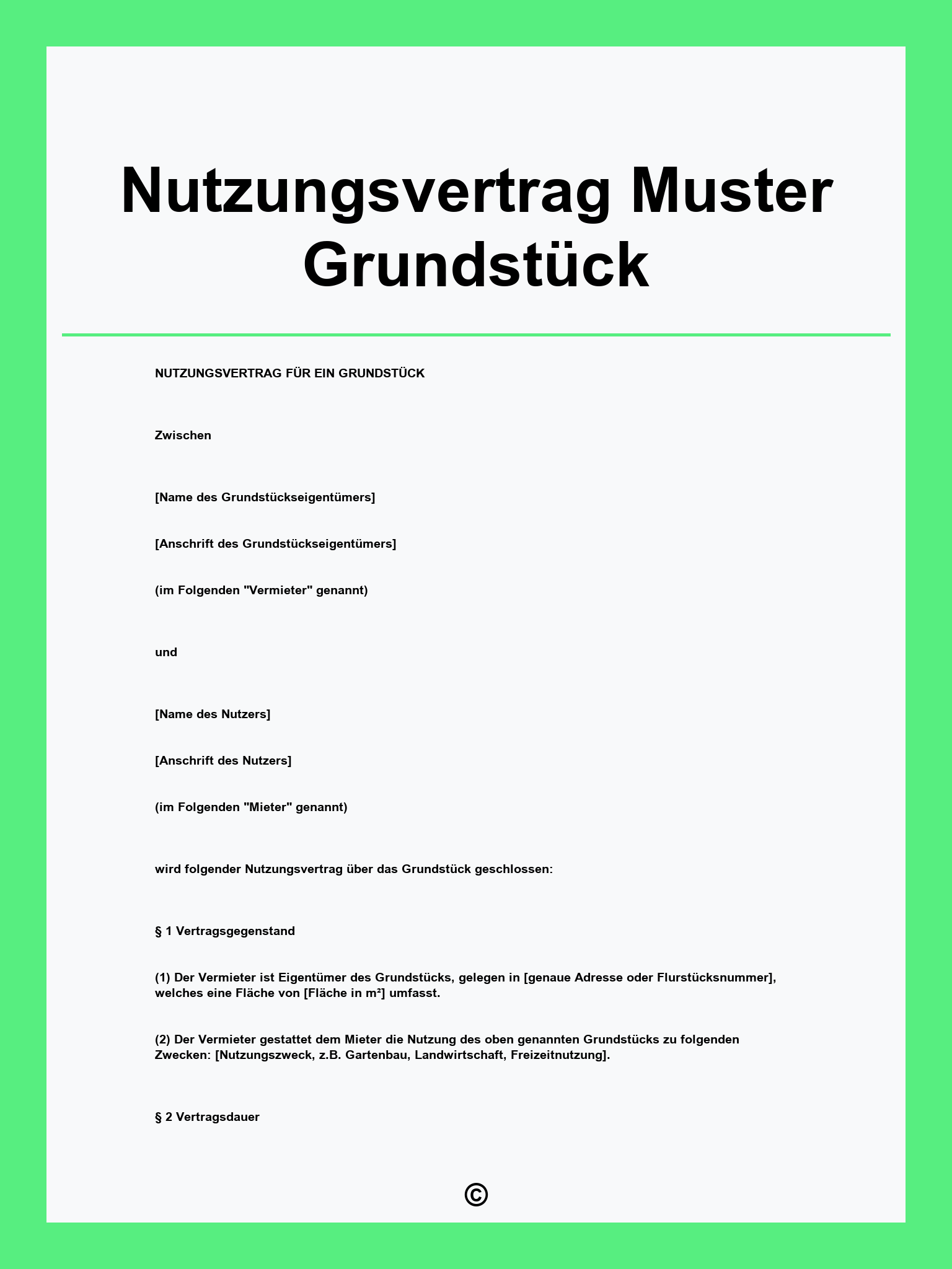 Nutzungsvertrag Muster Grundstück