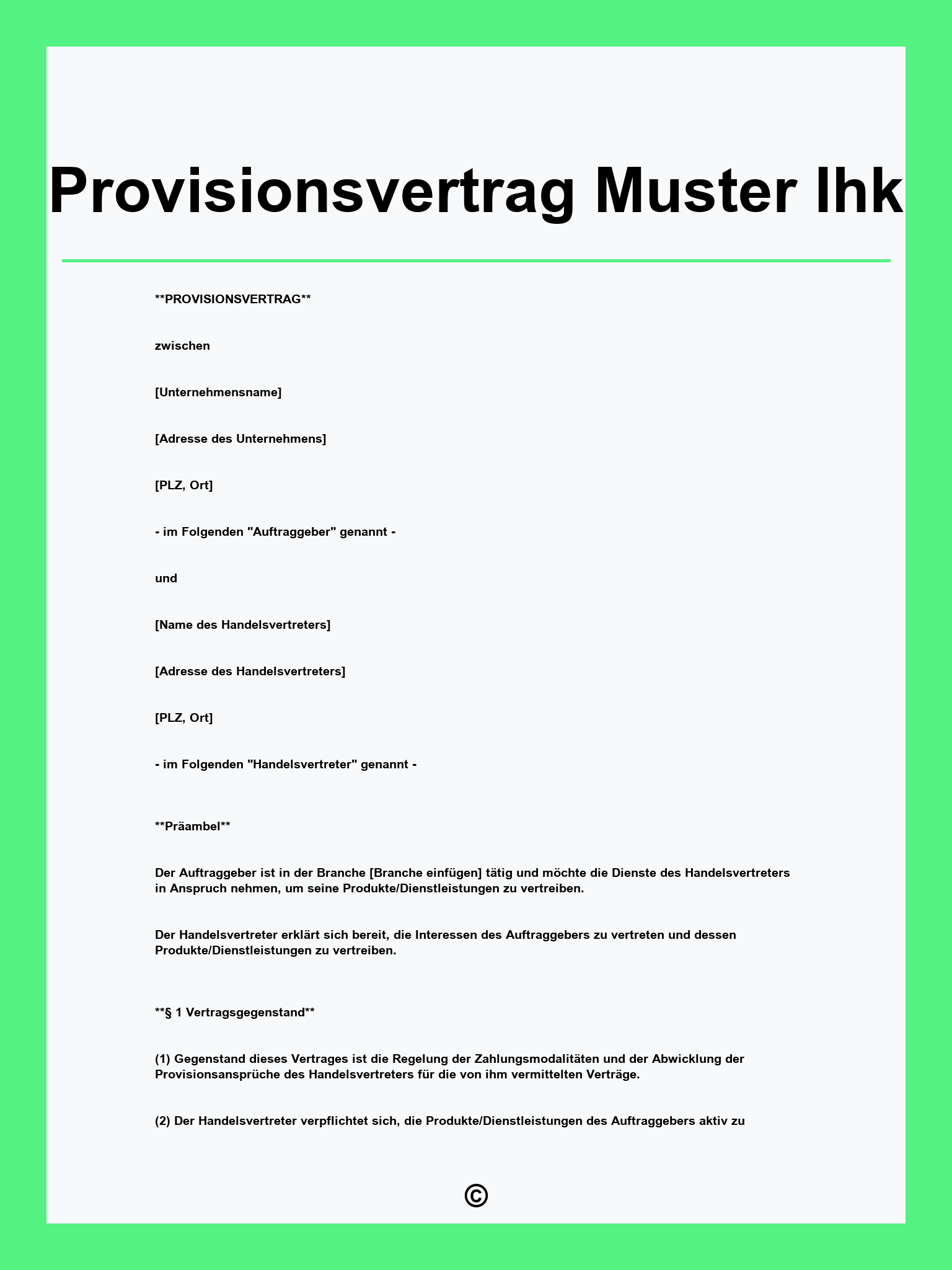 Provisionsvertrag Muster Ihk