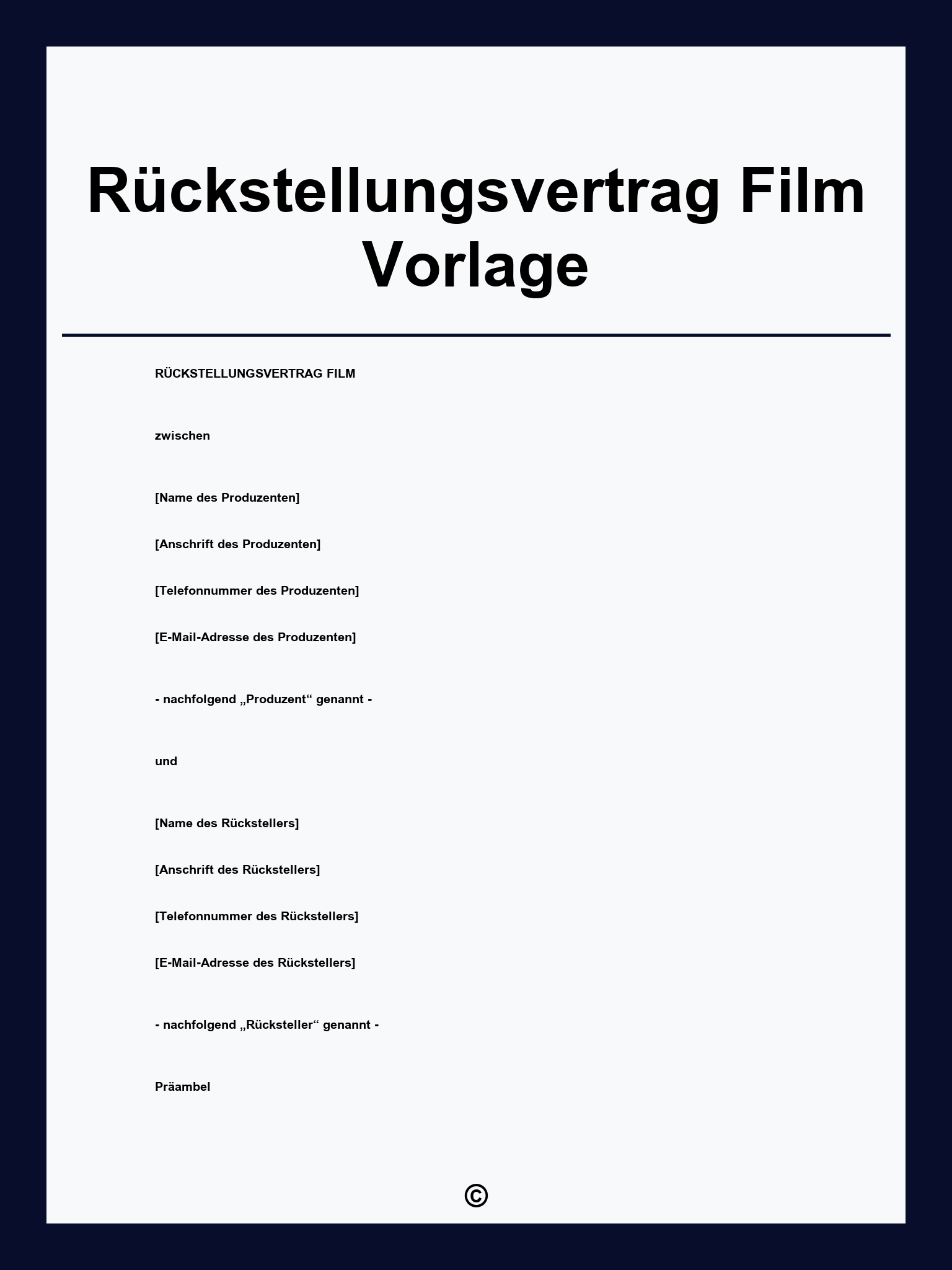 Rückstellungsvertrag Film Vorlage