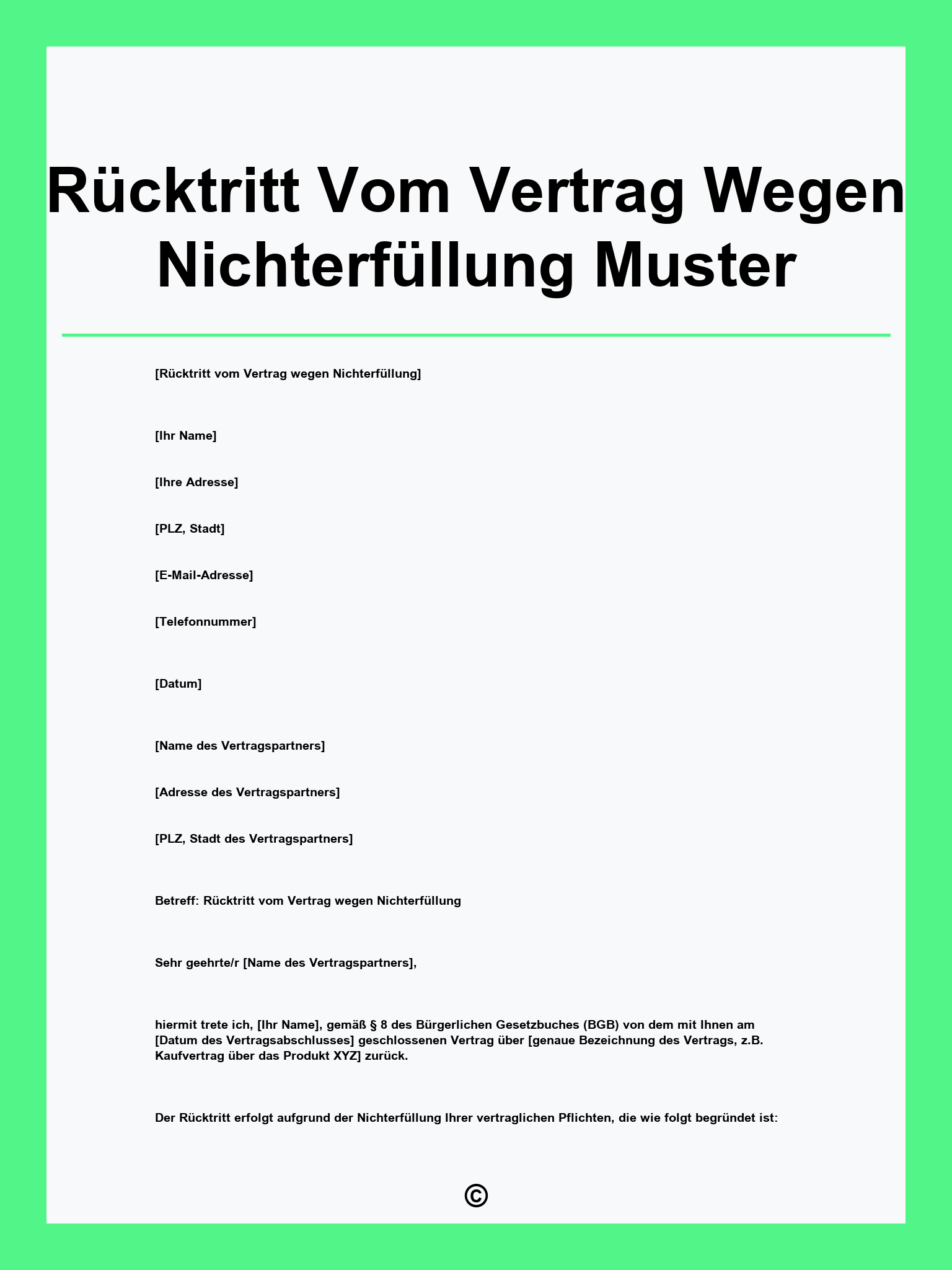 Rücktritt Vom Vertrag Wegen Nichterfüllung Muster