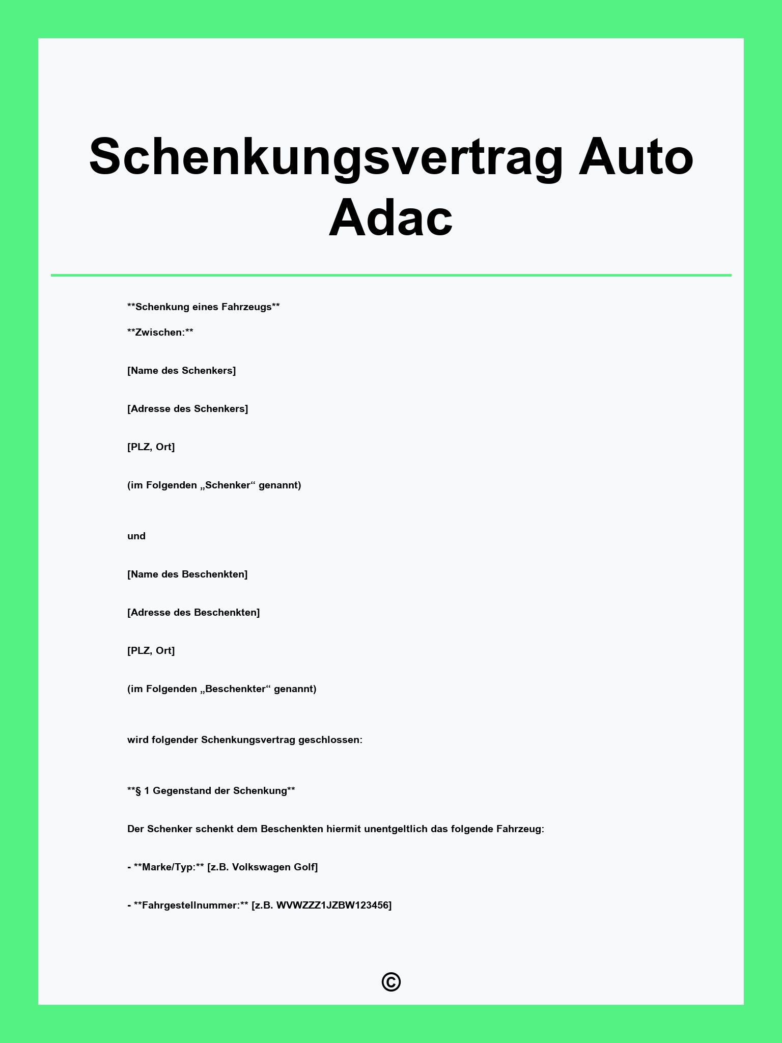 Schenkungsvertrag Auto Adac