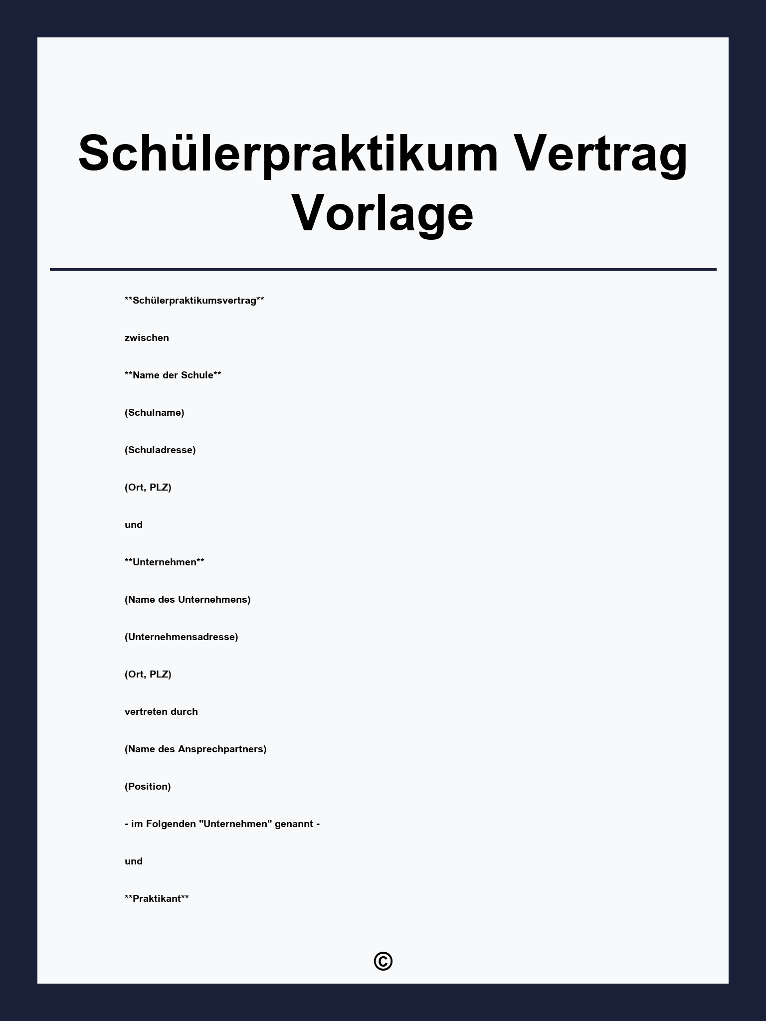 Schülerpraktikum Vertrag Vorlage
