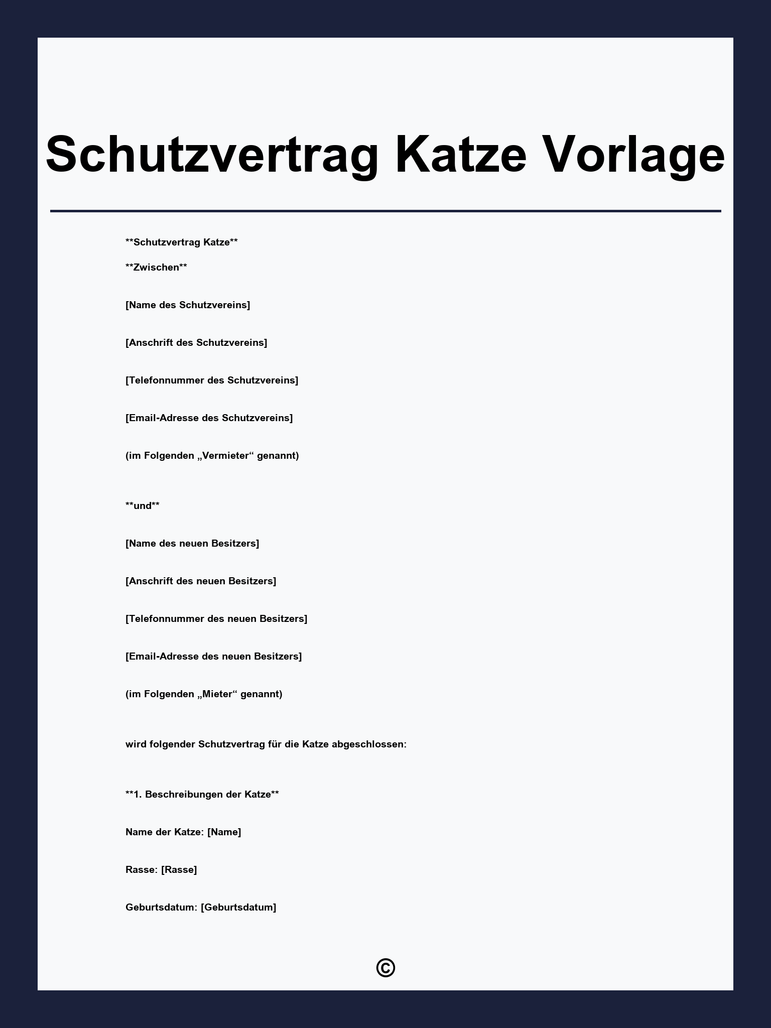 Schutzvertrag Katze Vorlage