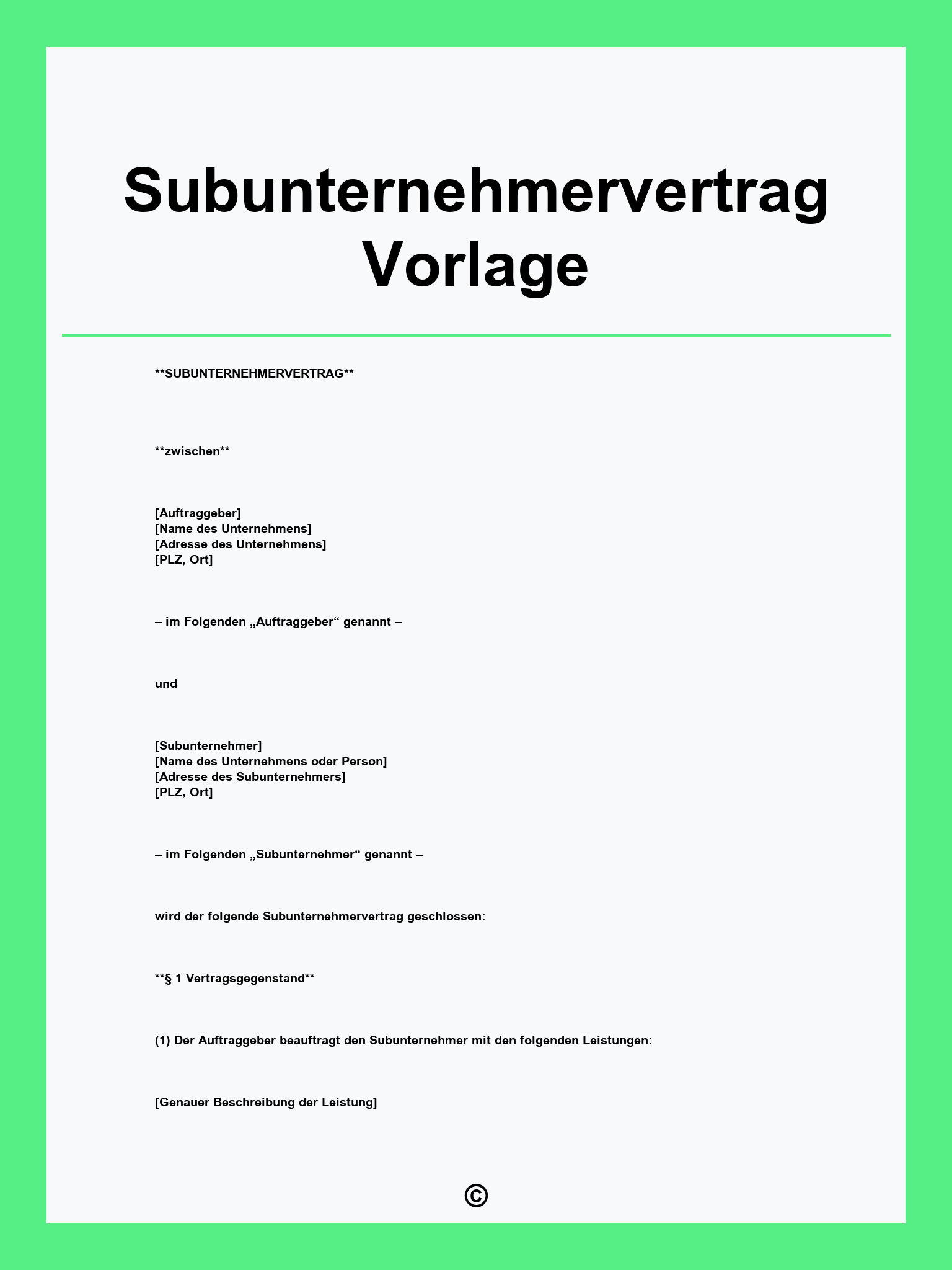 Subunternehmervertrag Vorlage