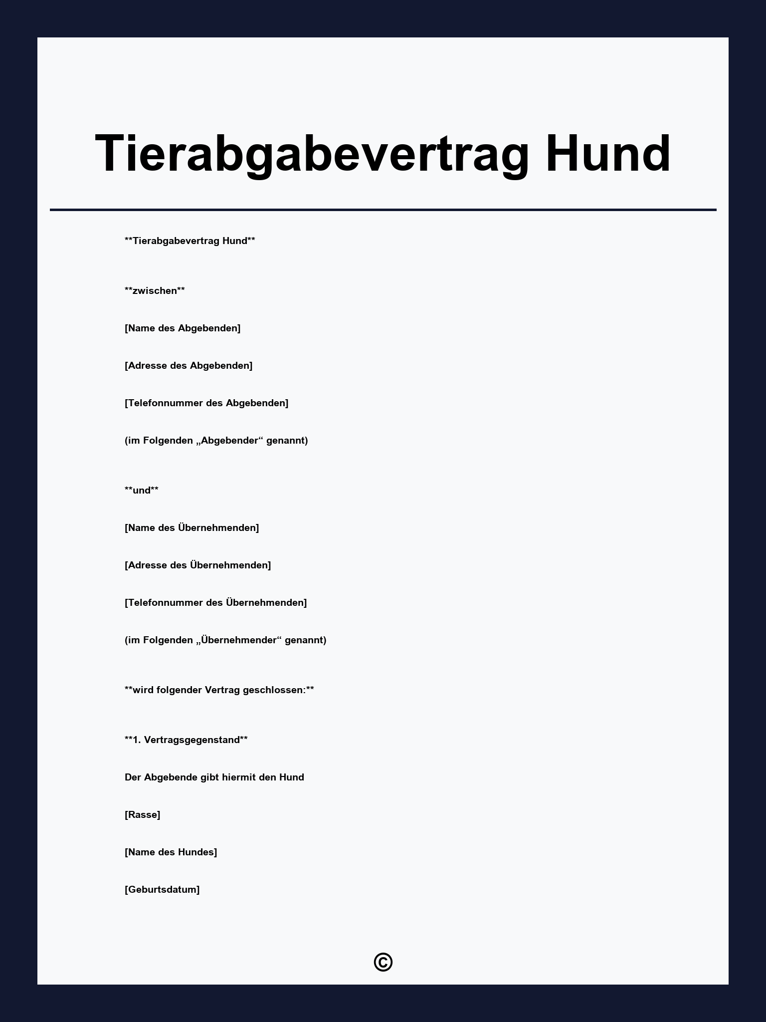 Tierabgabevertrag Hund