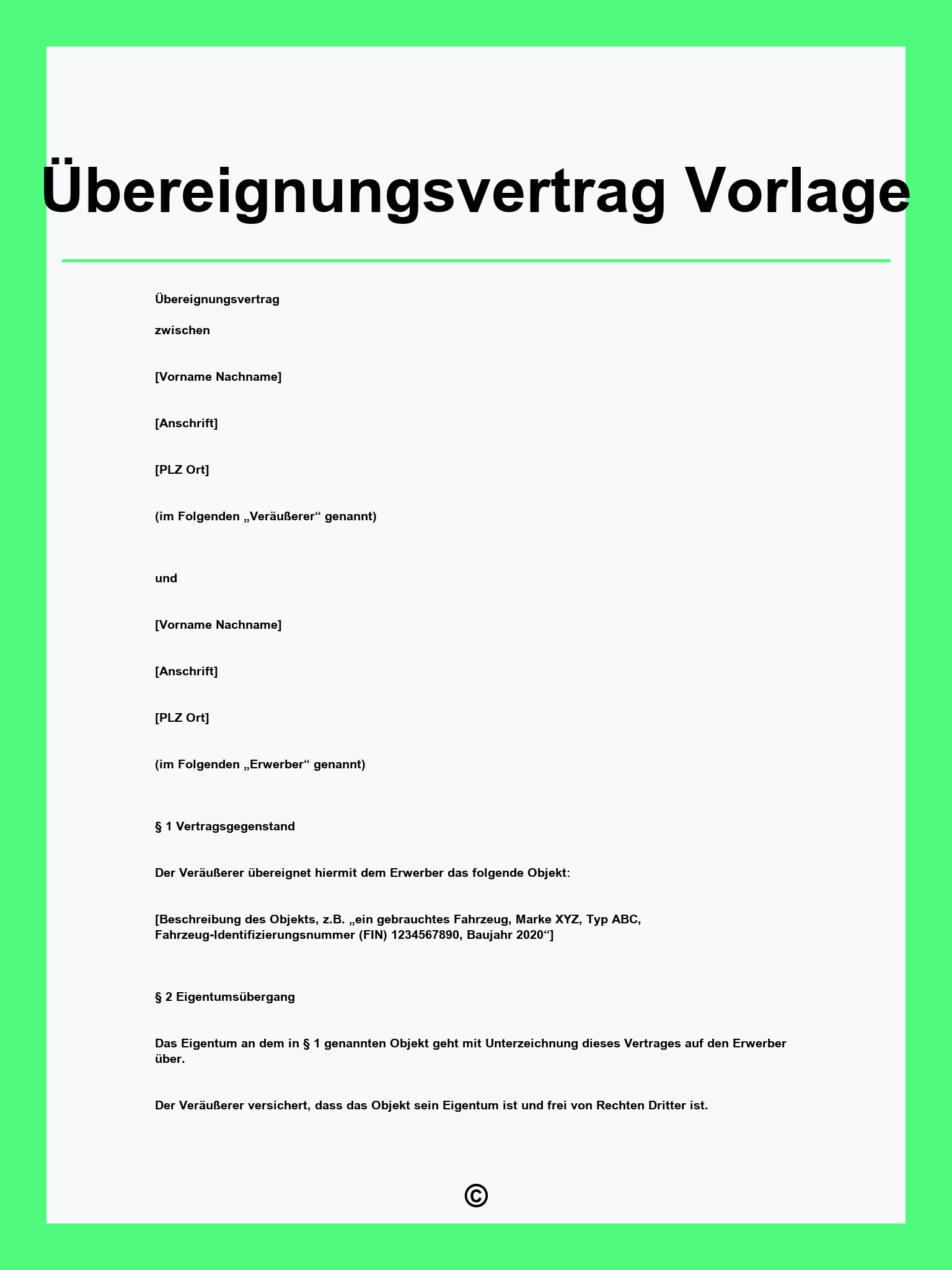 Übereignungsvertrag Vorlage