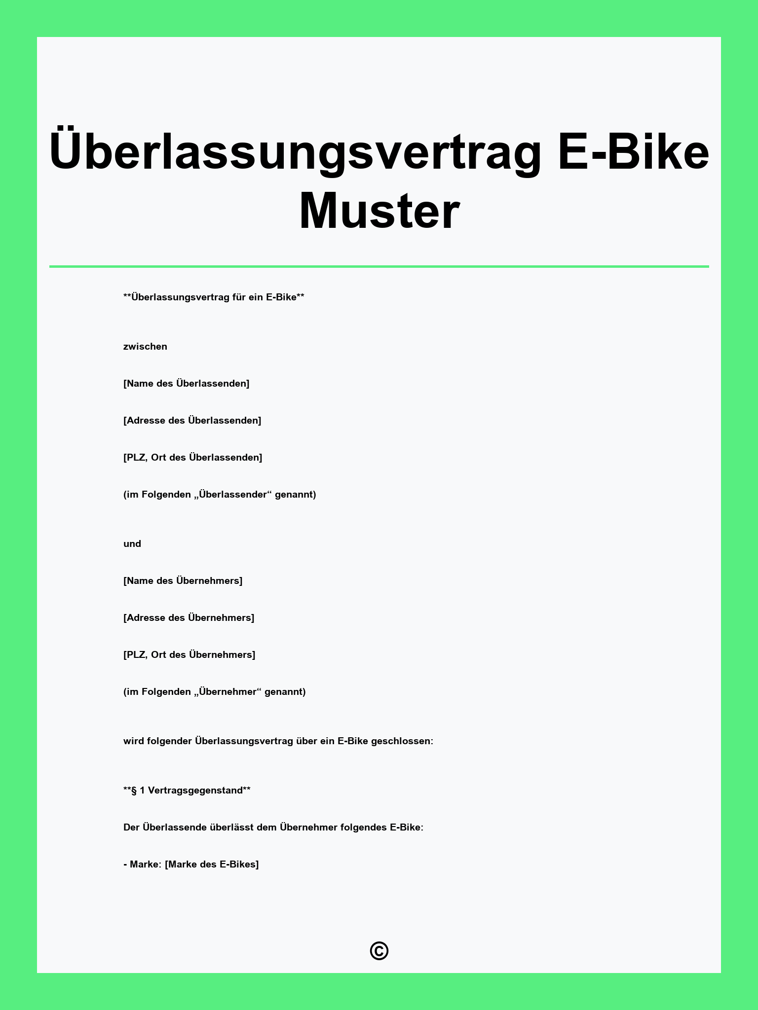 Überlassungsvertrag E-Bike Muster