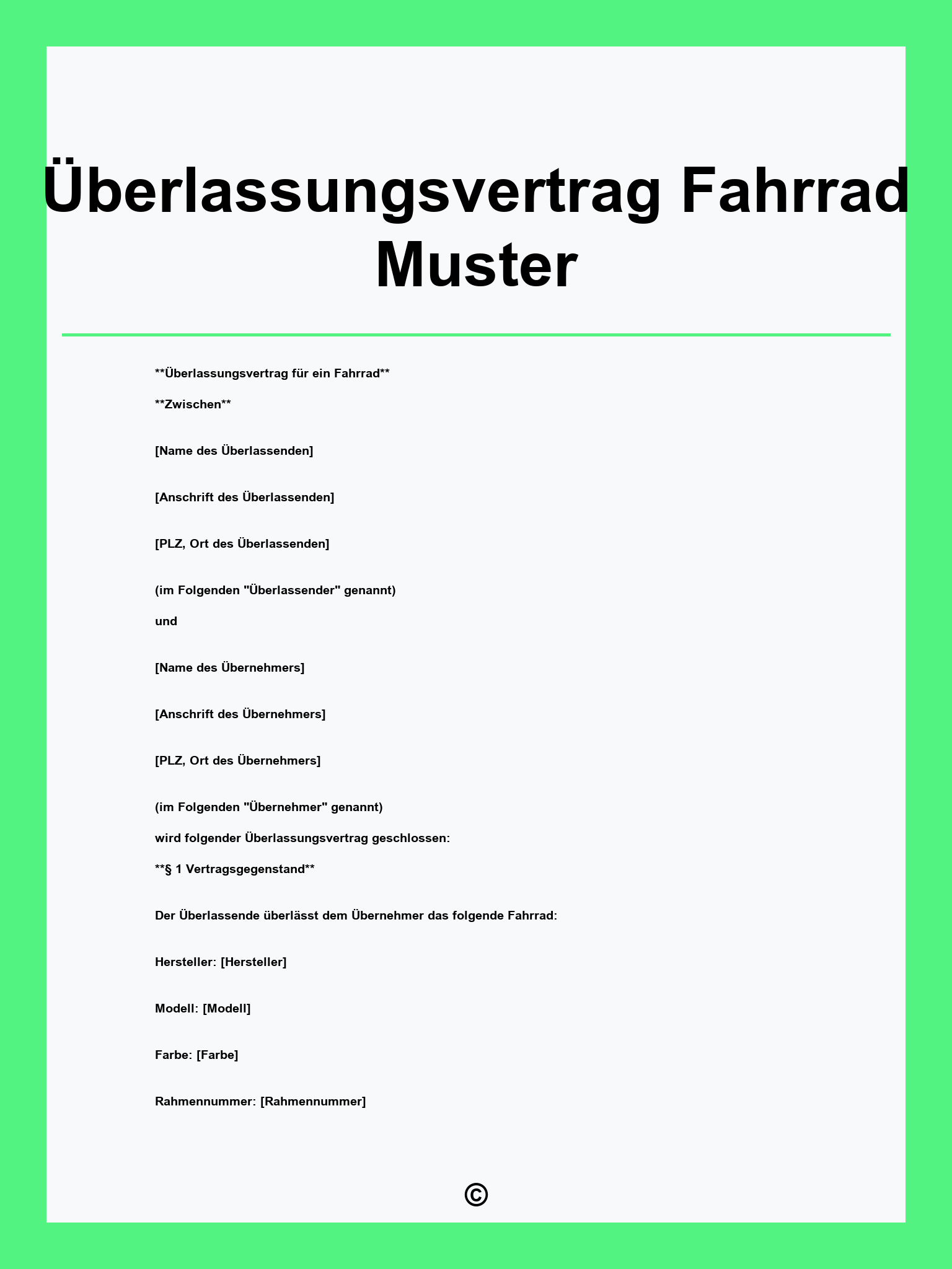 Überlassungsvertrag Fahrrad Muster