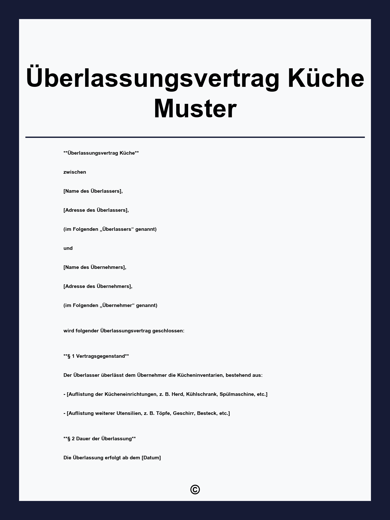 Überlassungsvertrag Küche Muster