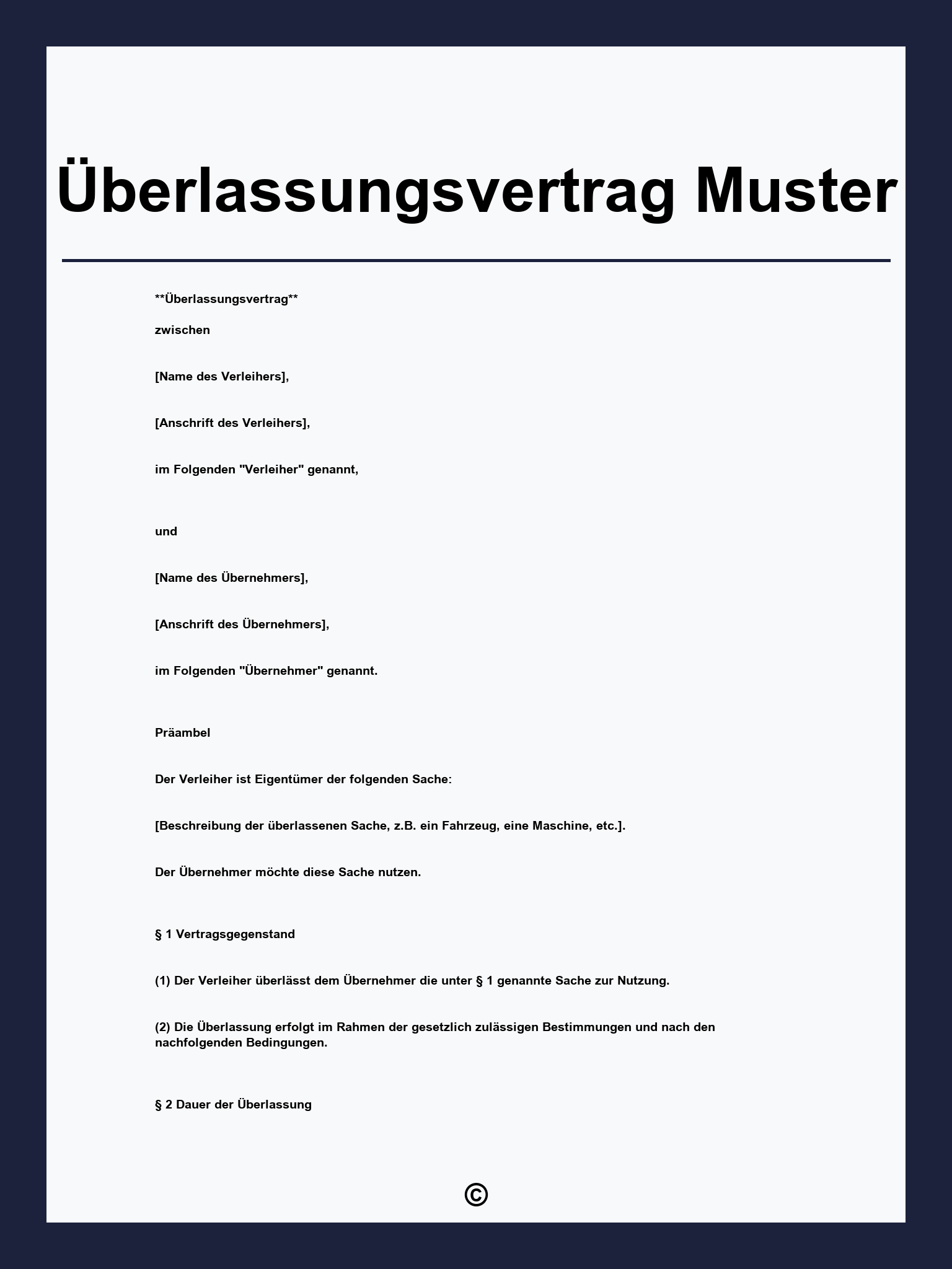 Überlassungsvertrag Muster