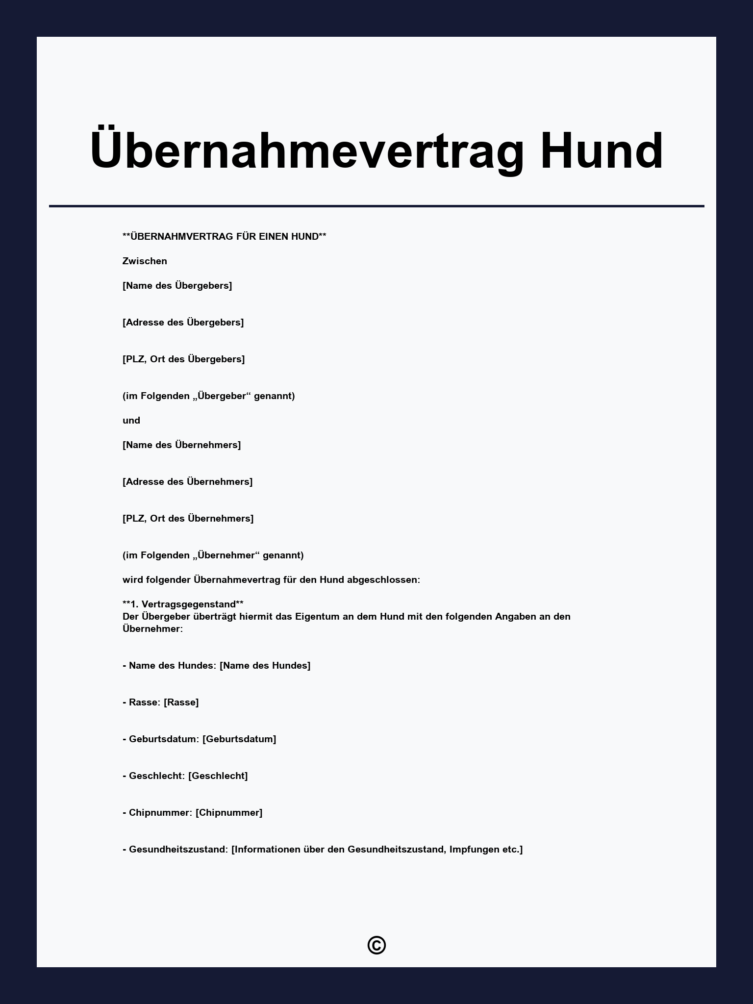 Übernahmevertrag Hund