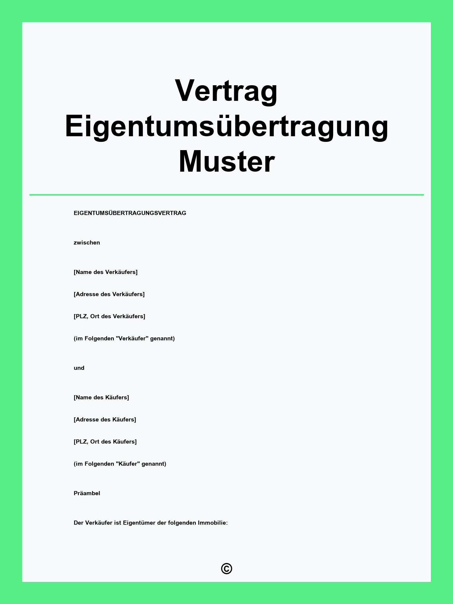 Vertrag Eigentumsübertragung Muster