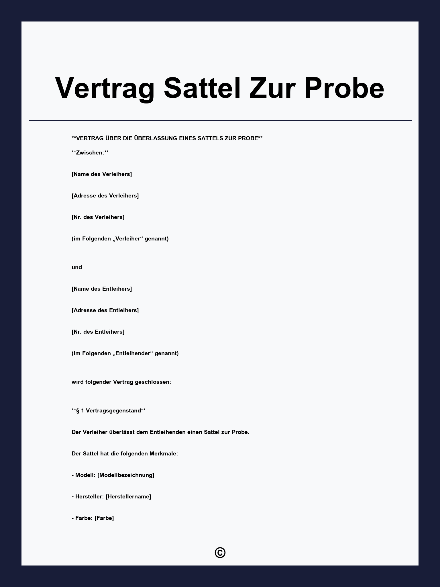 Vertrag Sattel Zur Probe