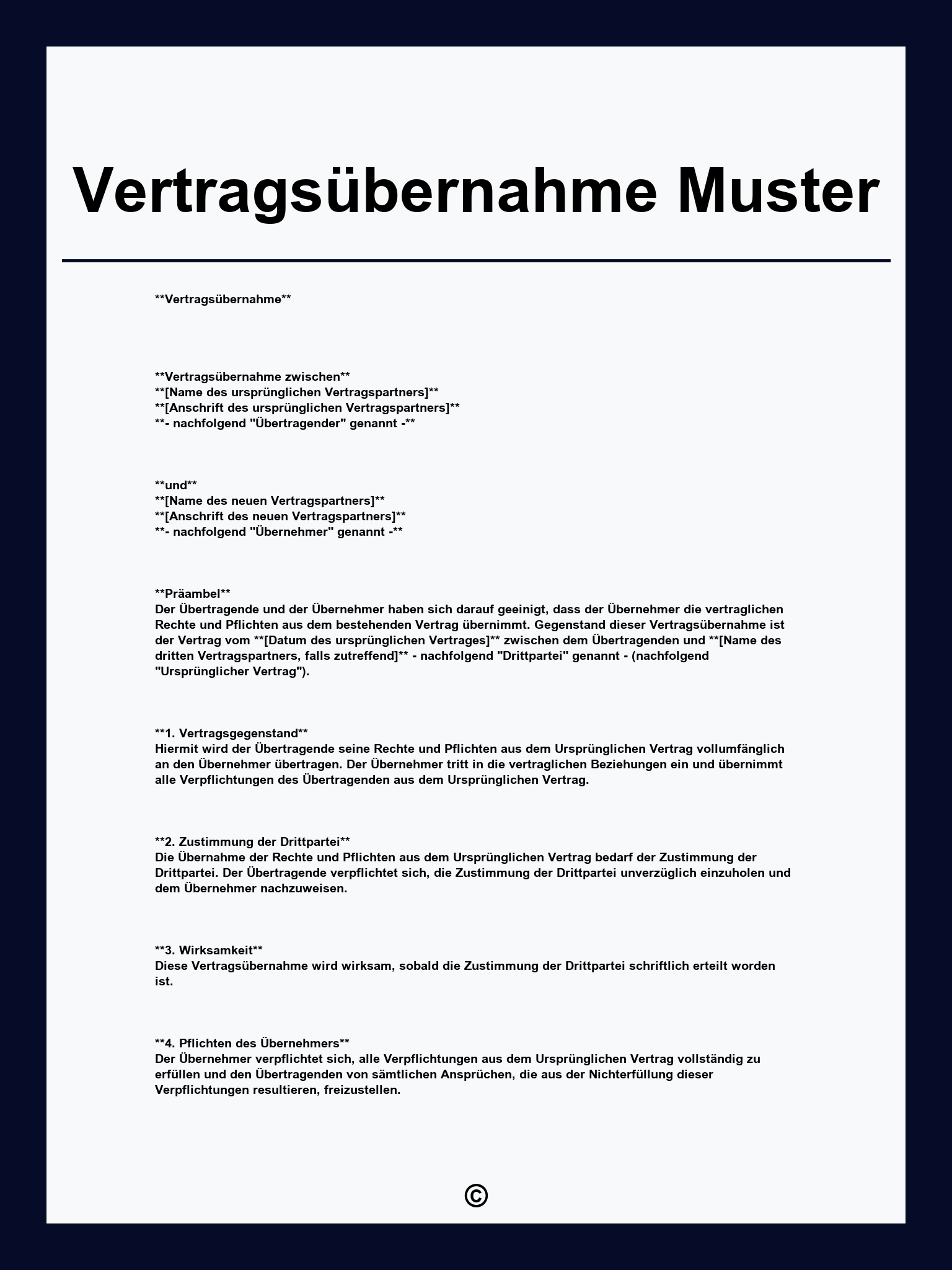 Vertragsübernahme Muster