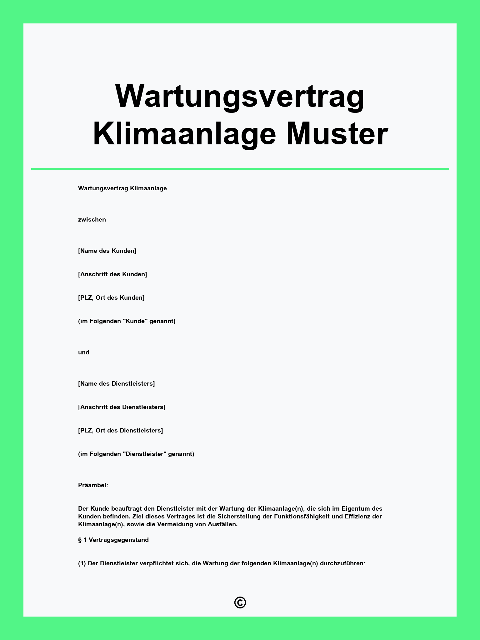 Wartungsvertrag Klimaanlage Muster