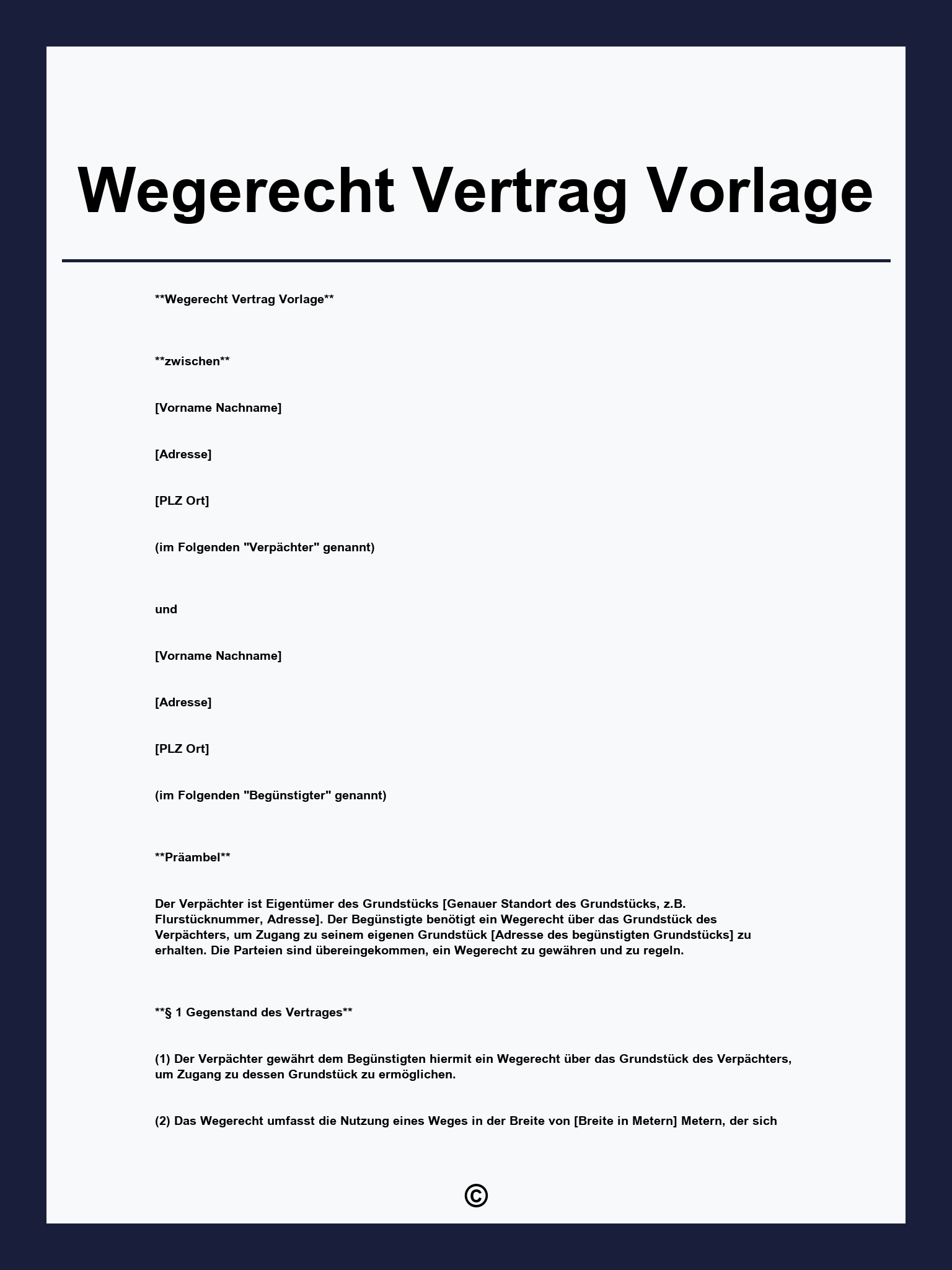 Wegerecht Vertrag Vorlage