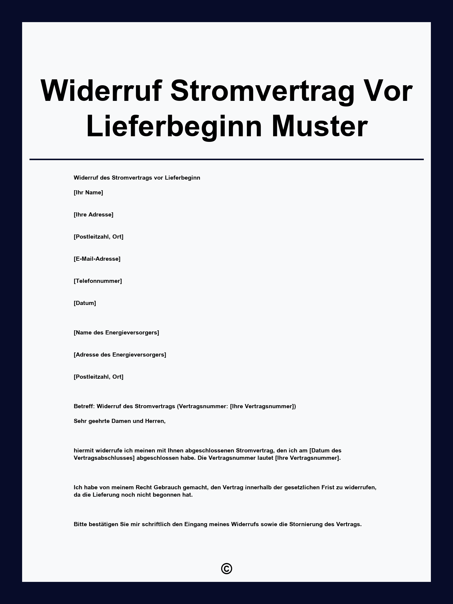Widerruf Stromvertrag Vor Lieferbeginn Muster