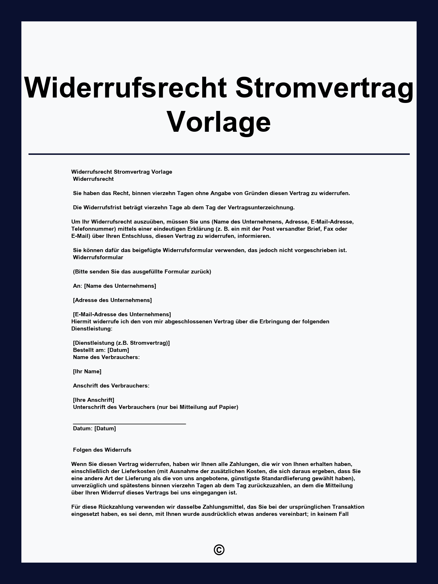 Widerrufsrecht Stromvertrag Vorlage